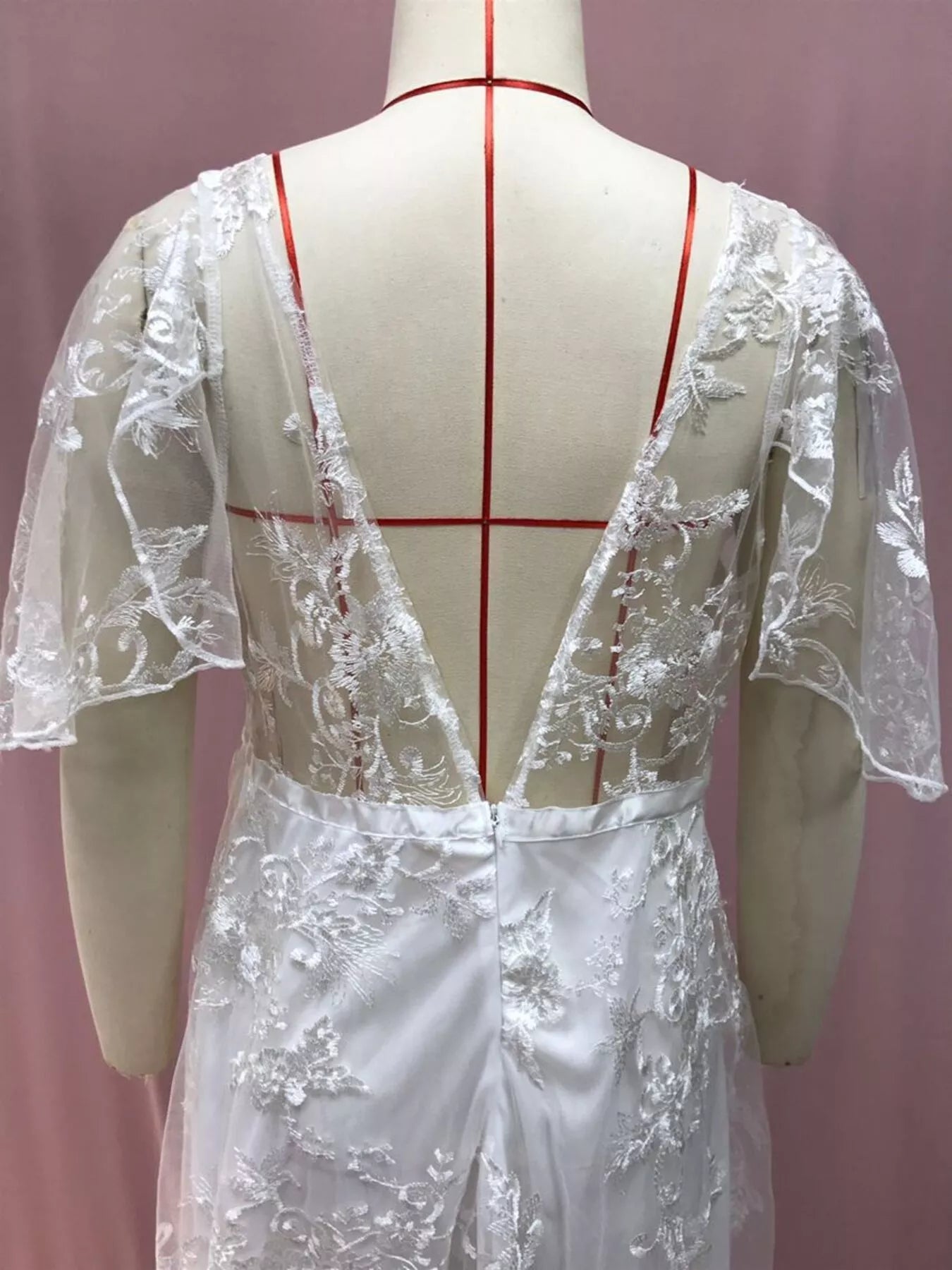 Full Size Lace Flutter Sleeve V-Neck Dress Plus Size