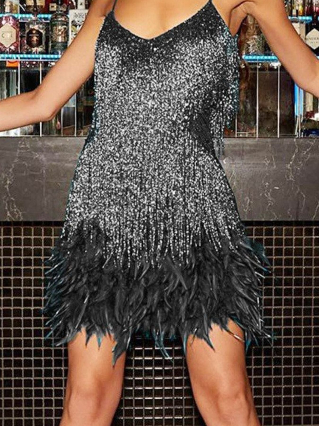 Fringe Feather Hem Mini Dress