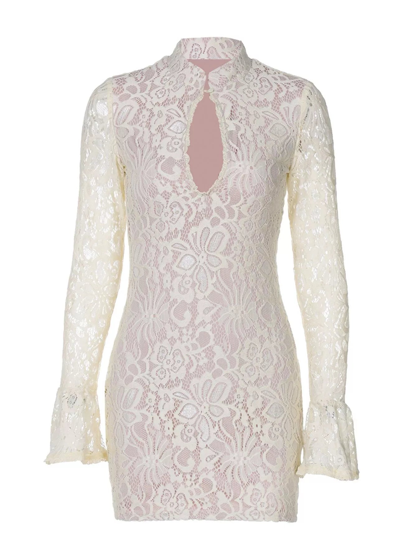 Lace Cutout Long Sleeve Mini Dress