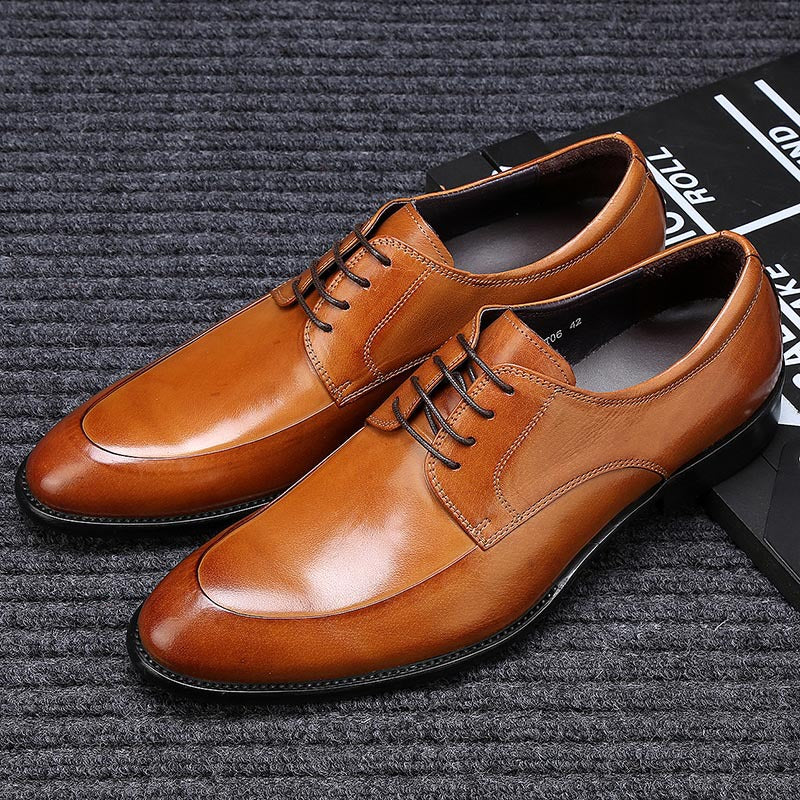 Mens Pointed-toe Leather Dress Shoes For Business Attire