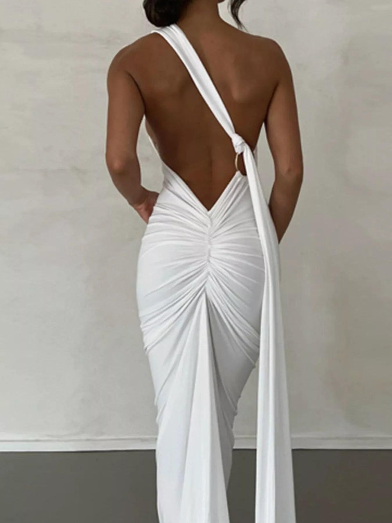 Backless One-Shoulder Ruched Bodycon Maxi Dress