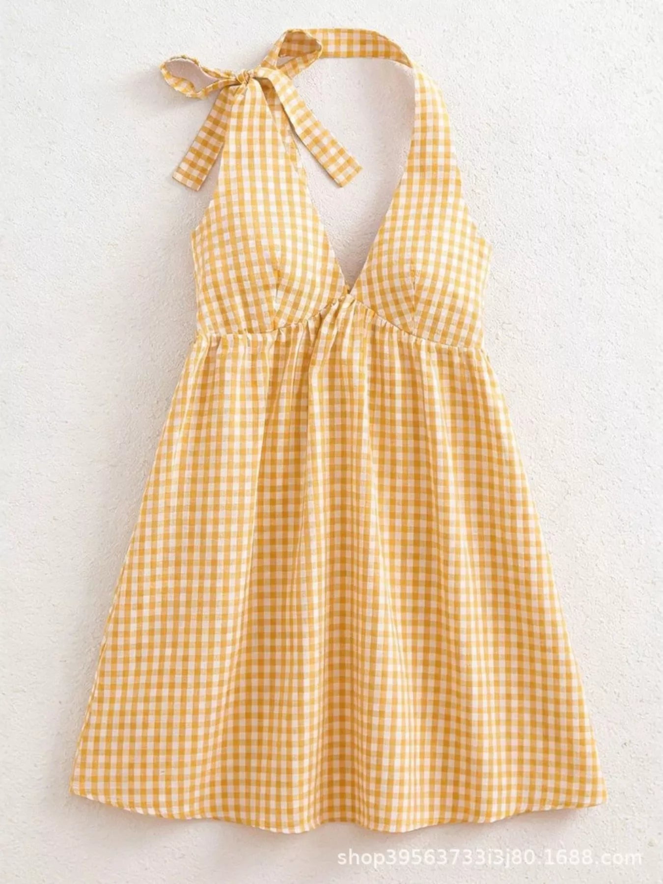 Gingham Tie-Shoulder Mini Dress