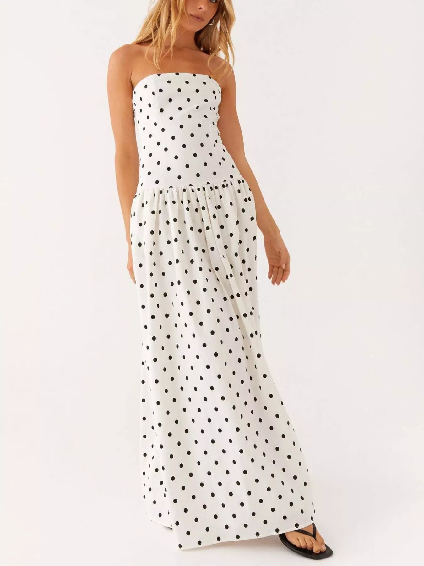 Ruched Printed Tube Maxi Dress