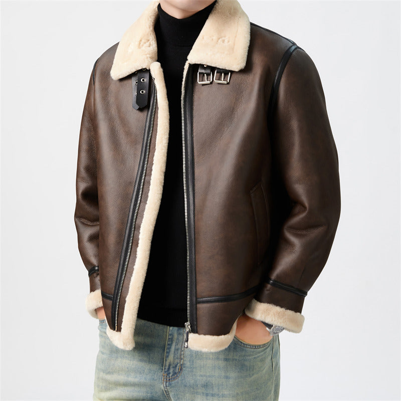 Mens Short Shearling Coat With Fur Attached