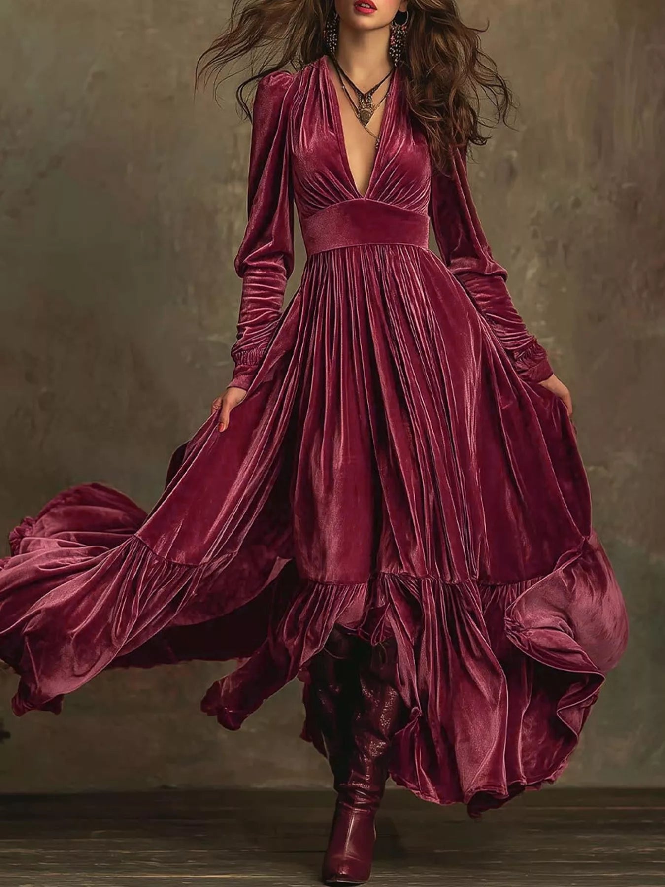 Ruffled Hem Long Sleeve Dress