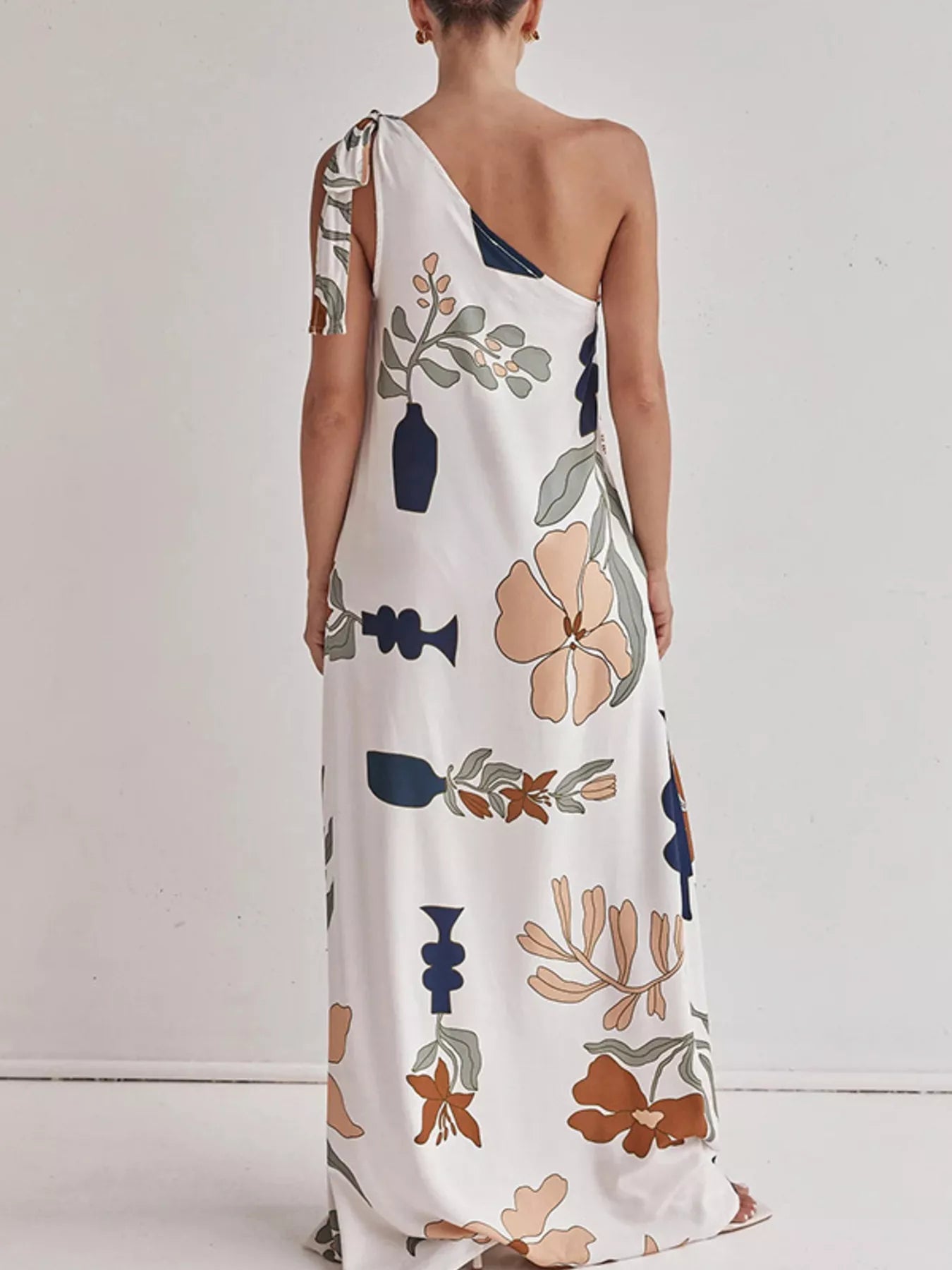 Bohemian Floral Print One-Shoulder Maxi Dress