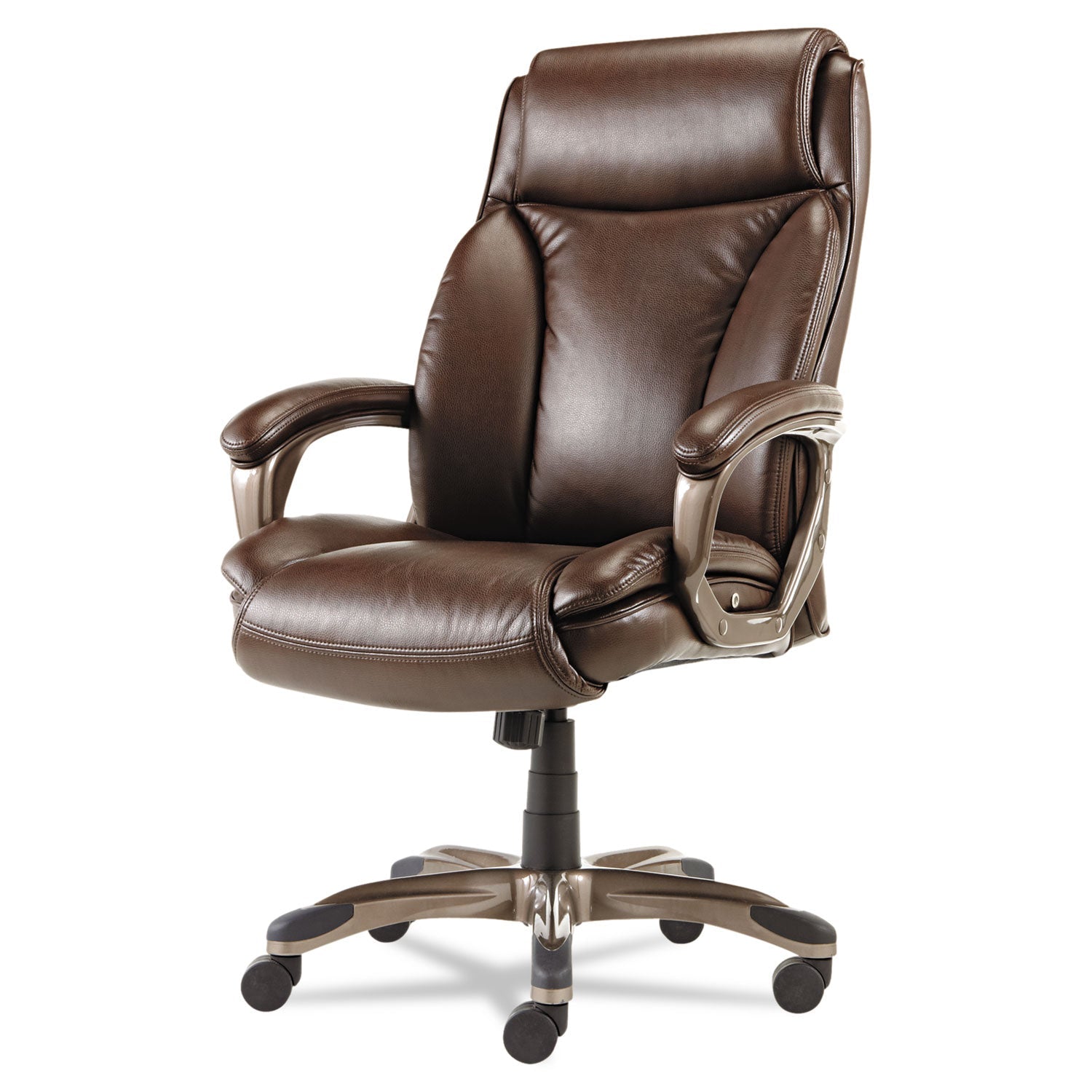 Alera Veon Series Executive High-Back Bonded Leather Chair, Supports Up to 275 lb, Brown Seat/Back, Bronze Base - Overture Gifts