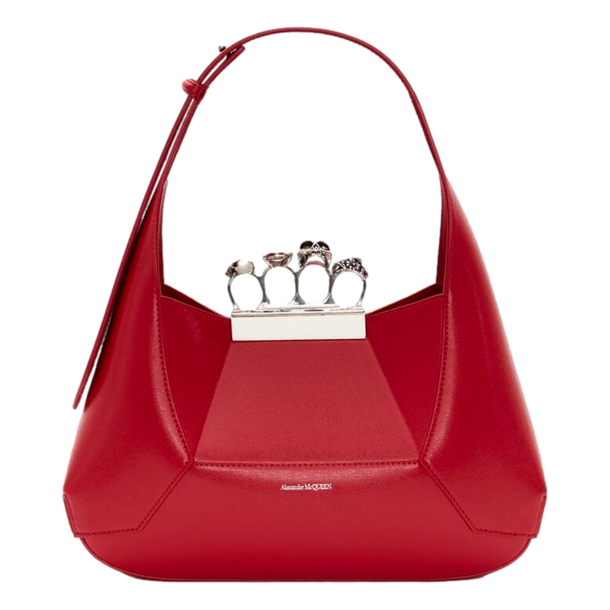 Alexander McQueen The Jewelled Hobo Bag in Red Leather with Silver Knuckle