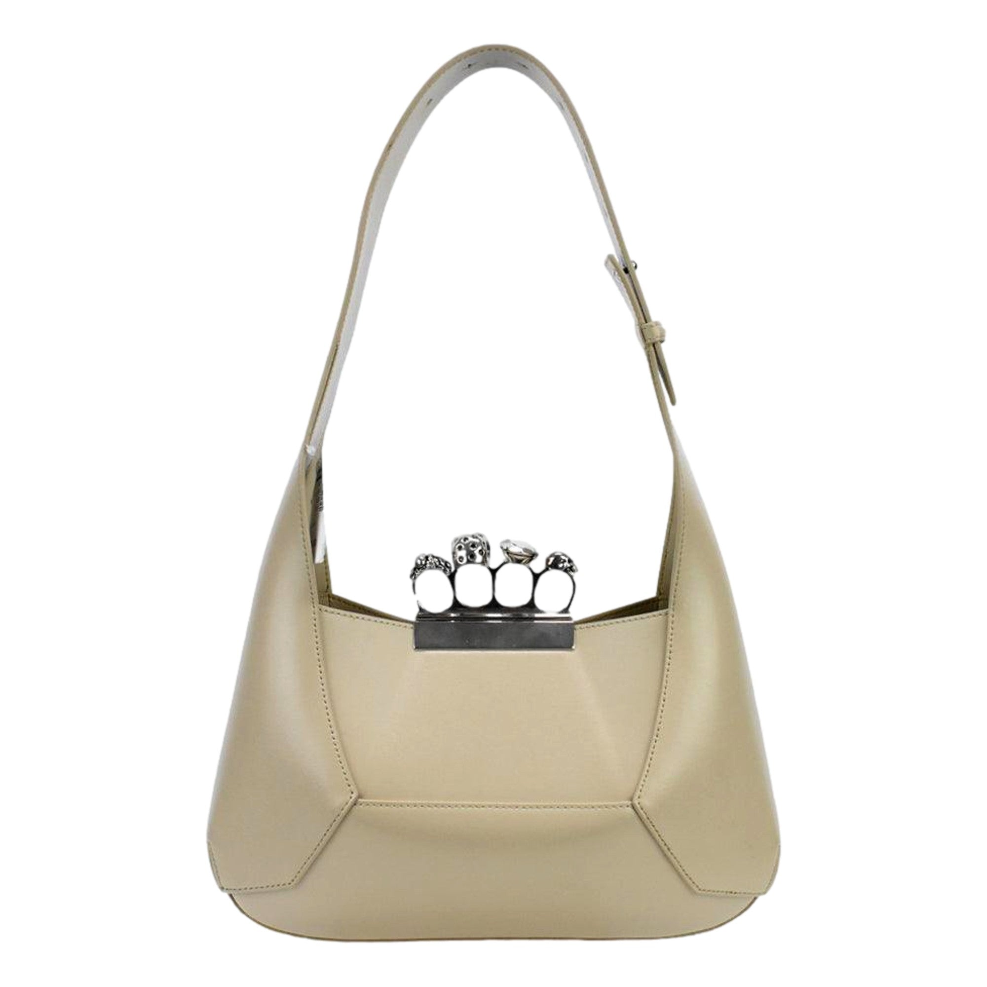 Alexander McQueen The Jewelled Leather Shoulder Bag Beige Skull Ring Handle