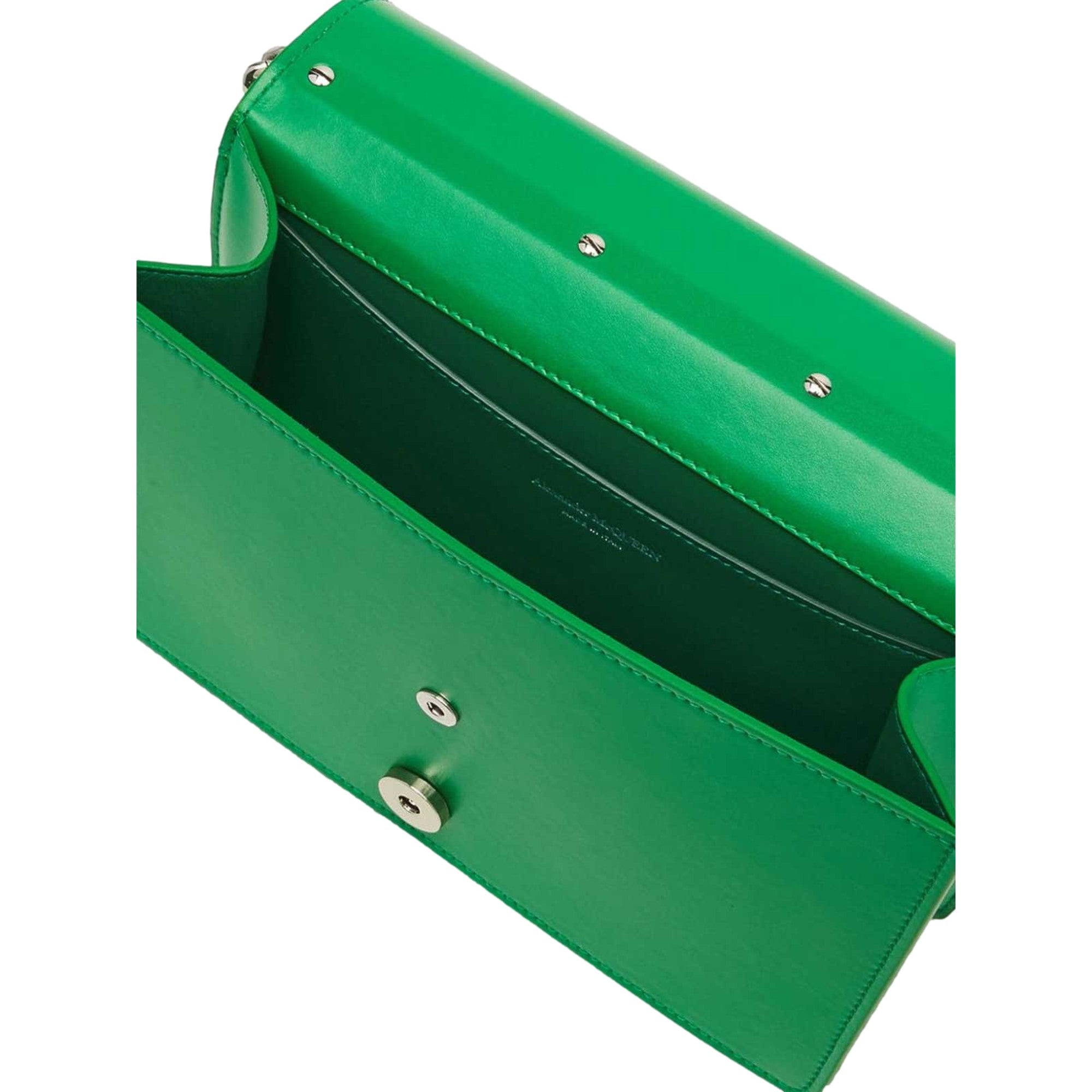Alexander McQueen The Slash Skull Ring Clutch Bright Green Smooth Leather Silver Hardware
