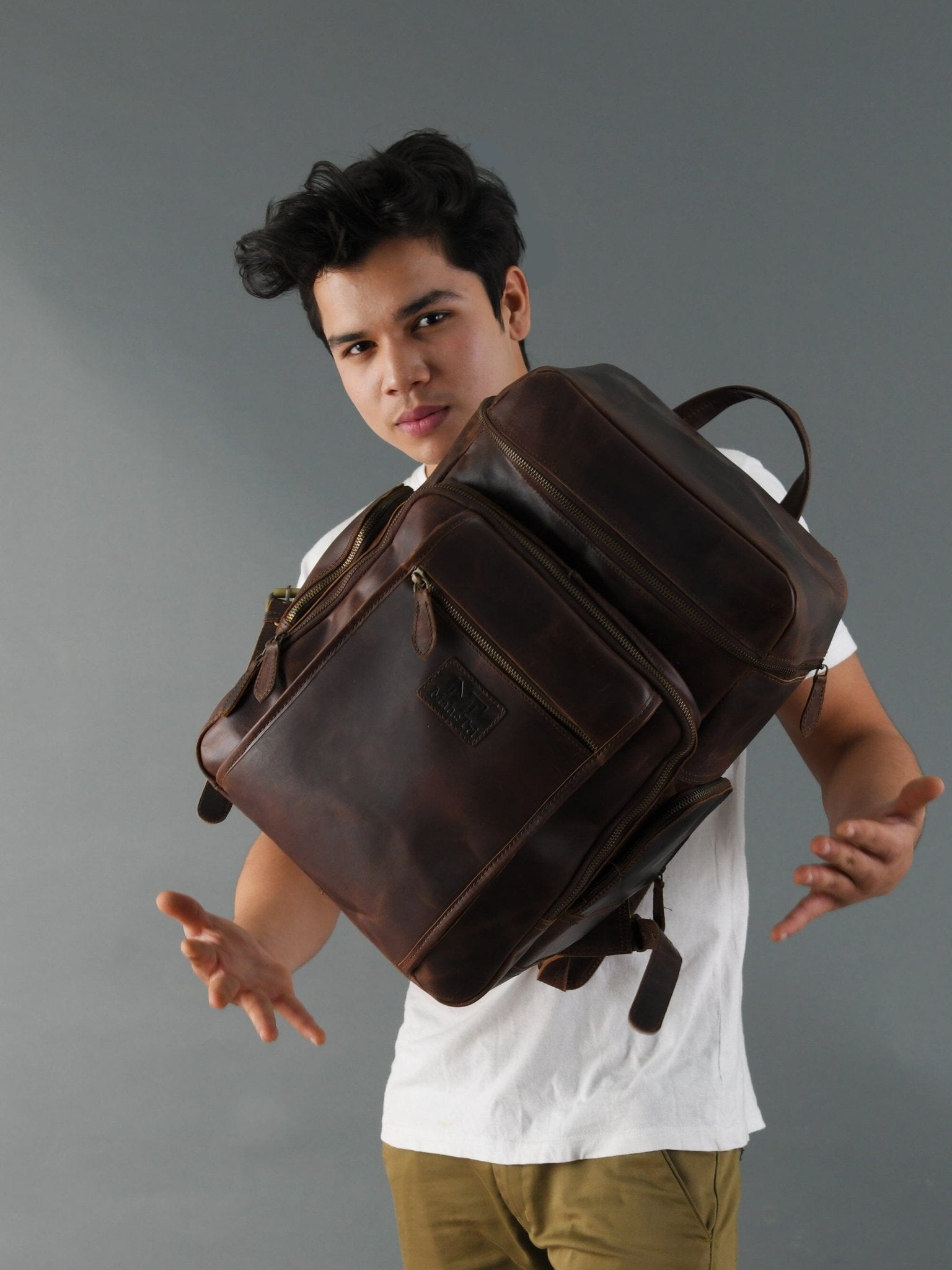 Alpha Brown Buffalo Leather Travel Backpack - Overture Gifts