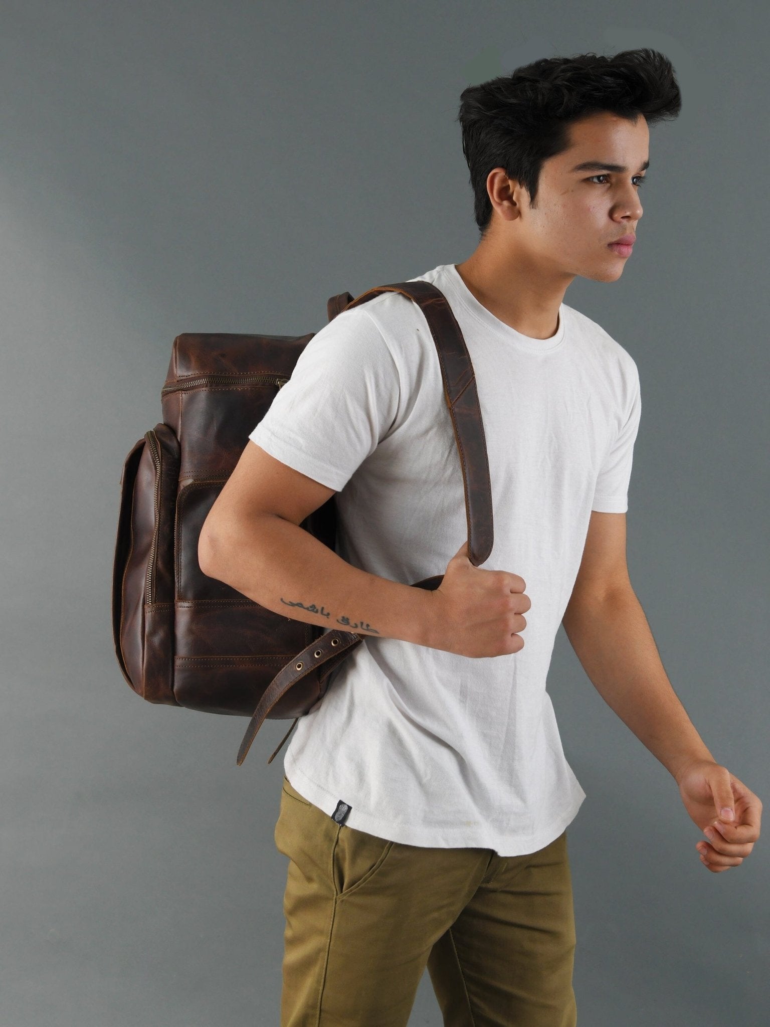 Alpha Brown Buffalo Leather Travel Backpack - Overture Gifts