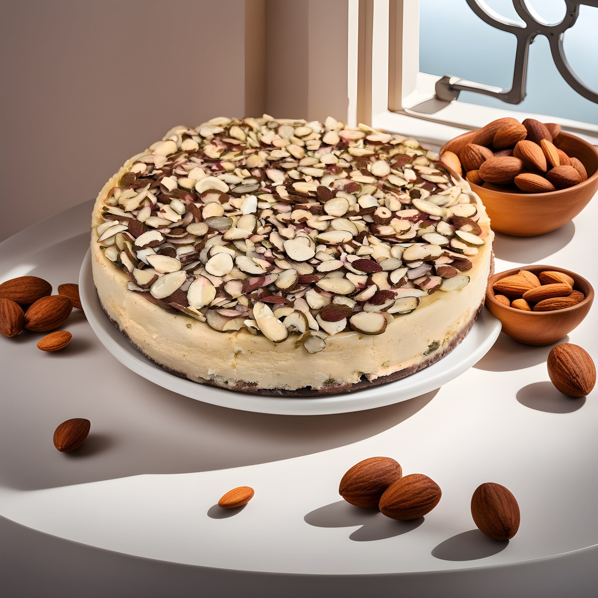 Andy Anand Sugar-Free Almond Cheesecake, 9-Inch, 2 lb – Diabetic-Friendly, Real California Cream Cheese, No Preservatives, Birthday Gift