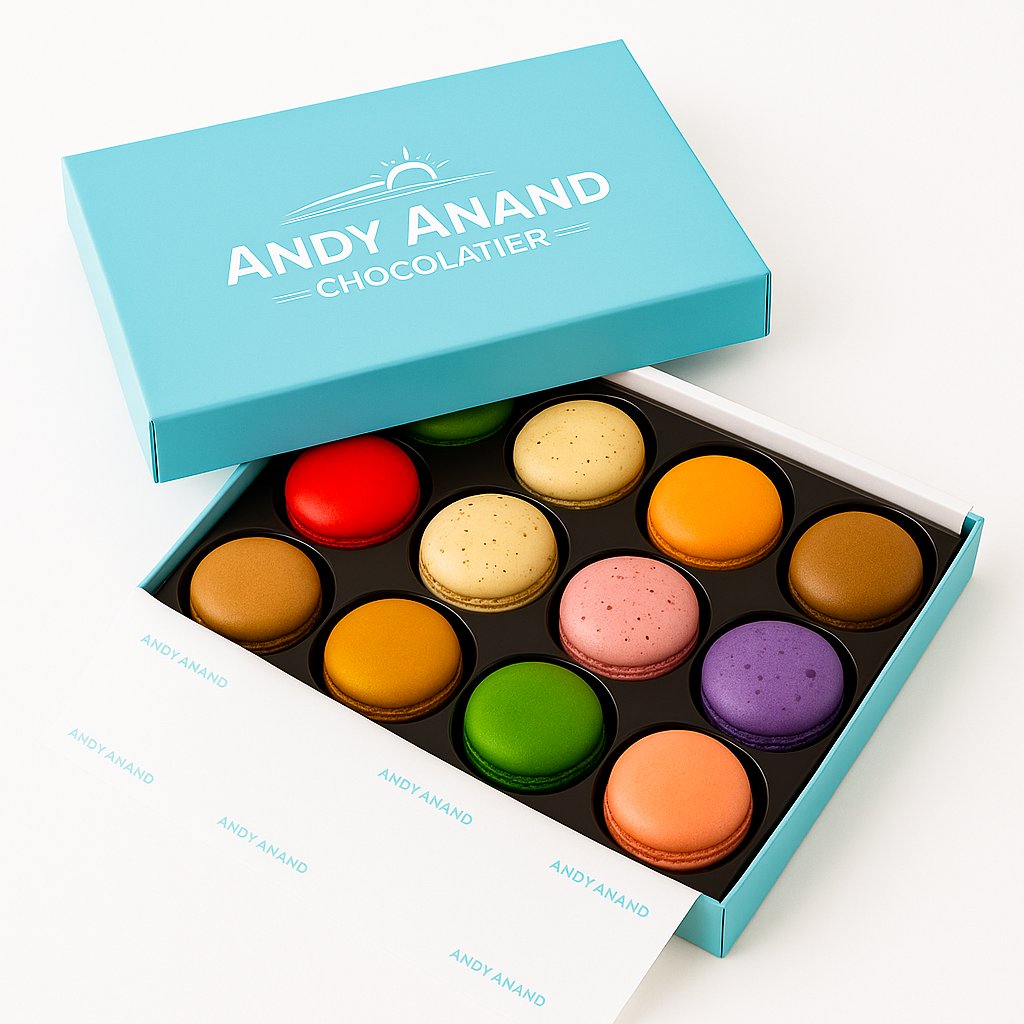 Andy Anand French Macarons, 24-Piece Gift Box – Made Fresh Daily, Assorted Gourmet Flavors, Gluten-Free – Birthday & Holiday Celebration - Overture Gifts