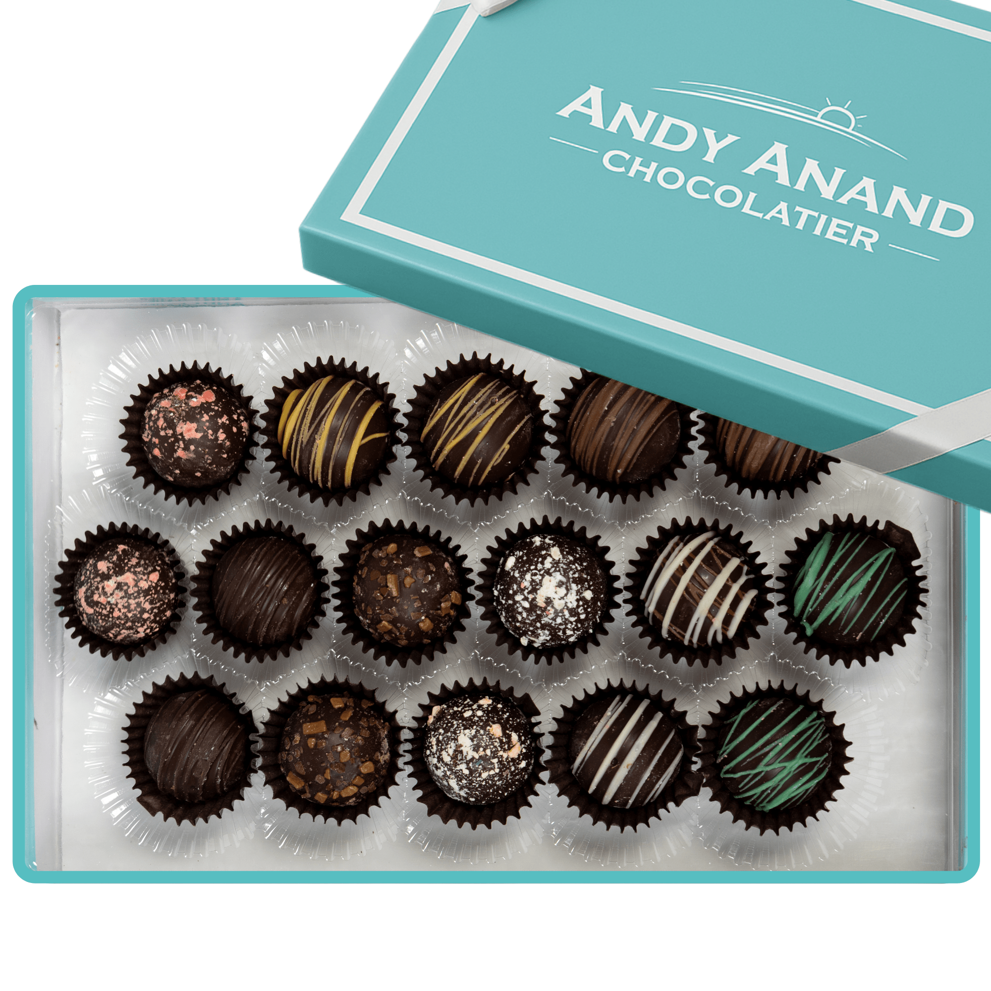 Andy Anand Gluten-Free Belgian Dark Chocolate Truffles, 16 pc, 8 oz – Champagne, Rum, Amaretto & Black Forest, Birthday & Holiday Gift - Overture Gifts