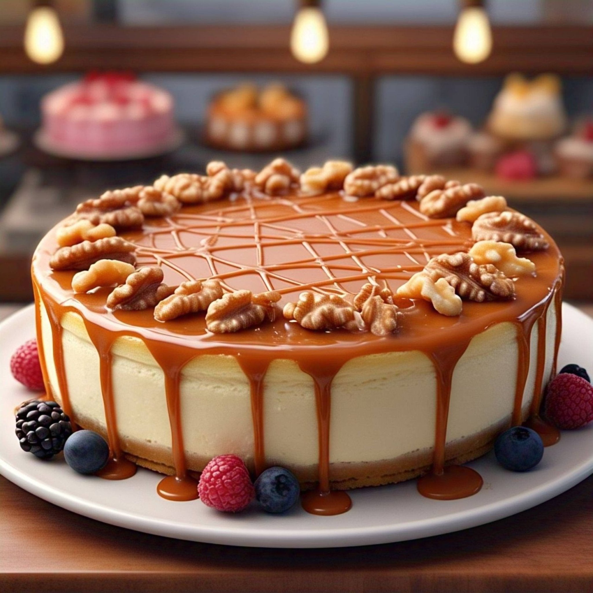 Andy Anand Caramel Walnut Cheesecake, 9-Inch, 2 lb – Freshly Baked NY-Style, Rich Caramel & Walnuts, Real Cream Cheese, Birthday Gift Box