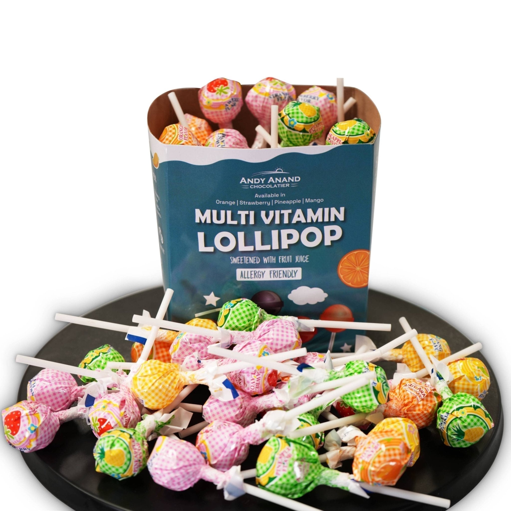 Andy Anand Multivitamin Lollipops, 29 ct, 8.8 oz – Real Fruit Juice, Keto, Kids Multivitamin Support, Birthday & Holiday Gift