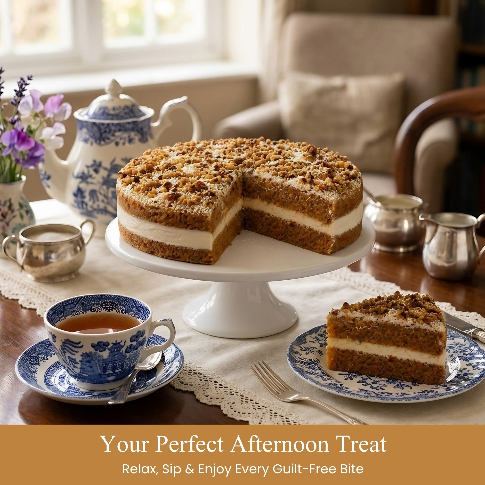 Andy Anand Sugar-Free Carrot Cake, 9-Inch, 3.2 lb – Moist & Flavorful, Diabetic-Friendly, All-Natural, No Preservatives, Birthday Gift Box - Overture Gifts