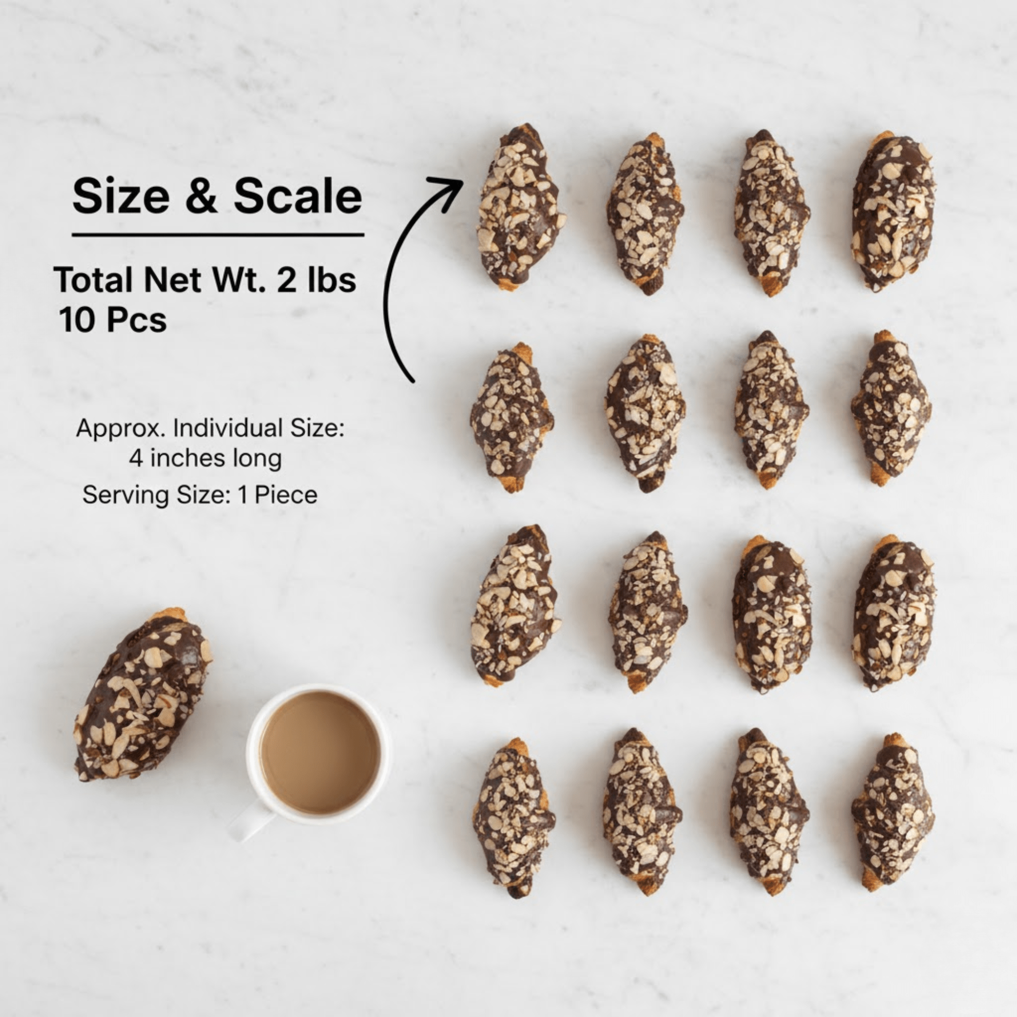 Andy Anand Sugar-Free Dark Chocolate Almond Croissant Cake, 10 pc, 2 lb – Keto & Diabetic-Friendly, Hand-Rolled, No Preservatives Gift Box - Overture Gifts