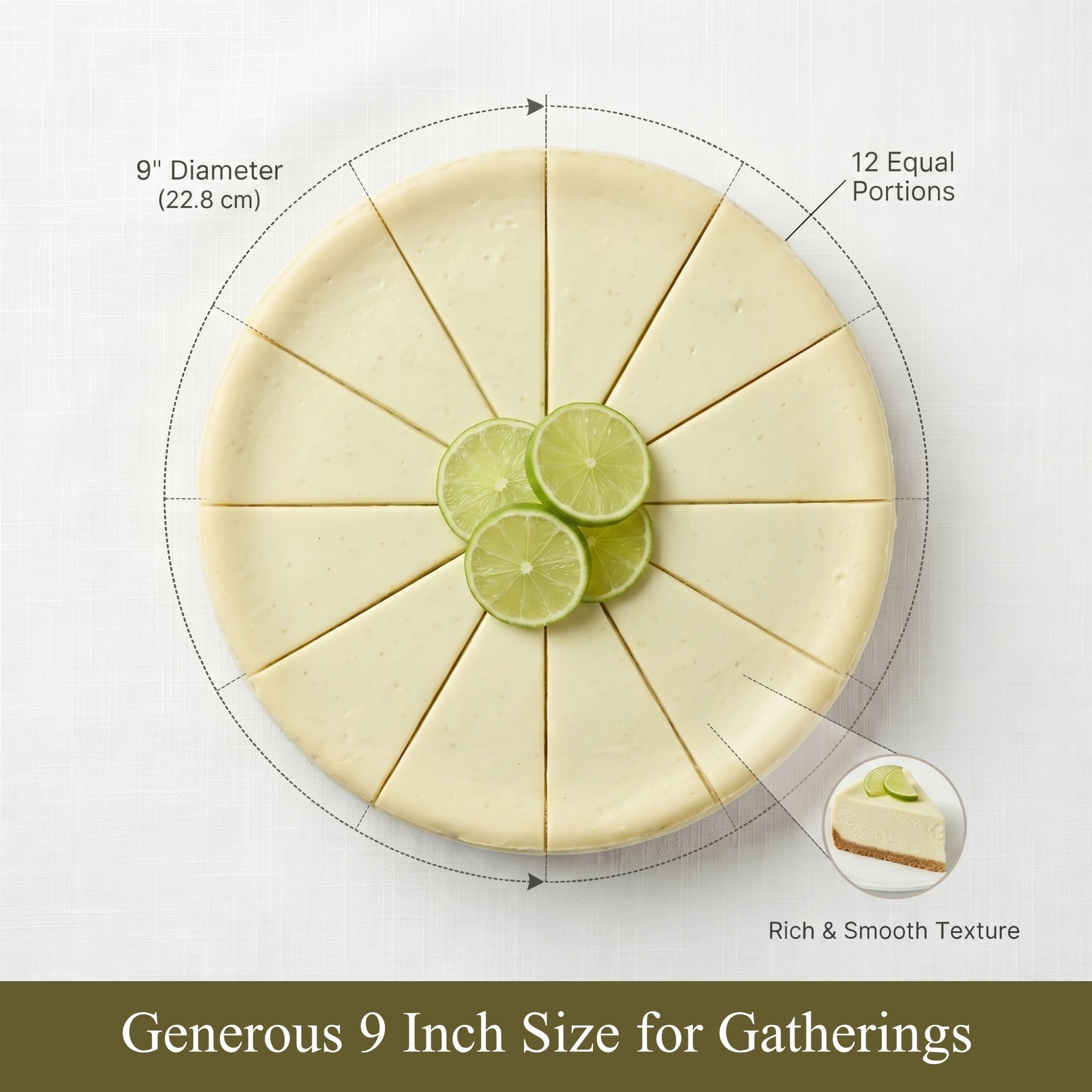 Andy Anand Sugar-Free Key Lime Cheesecake, 9-Inch, 2 lb – No Sugar Added, Diabetic-Friendly, Real California Cream Cheese, Holiday Gift Box - Overture Gifts
