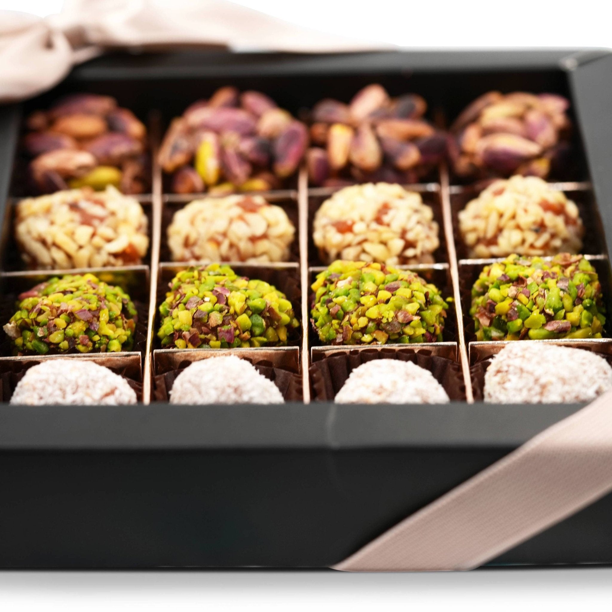 Andy Anand No Sugar Added Natural Truffles, 16 Pc Pistachio Hazelnut & Coconut Gift Box, Carrot Paste Base, Chocolate Free, Diabetic Friendly, Keto Friendly, Gourmet Birthday Gift