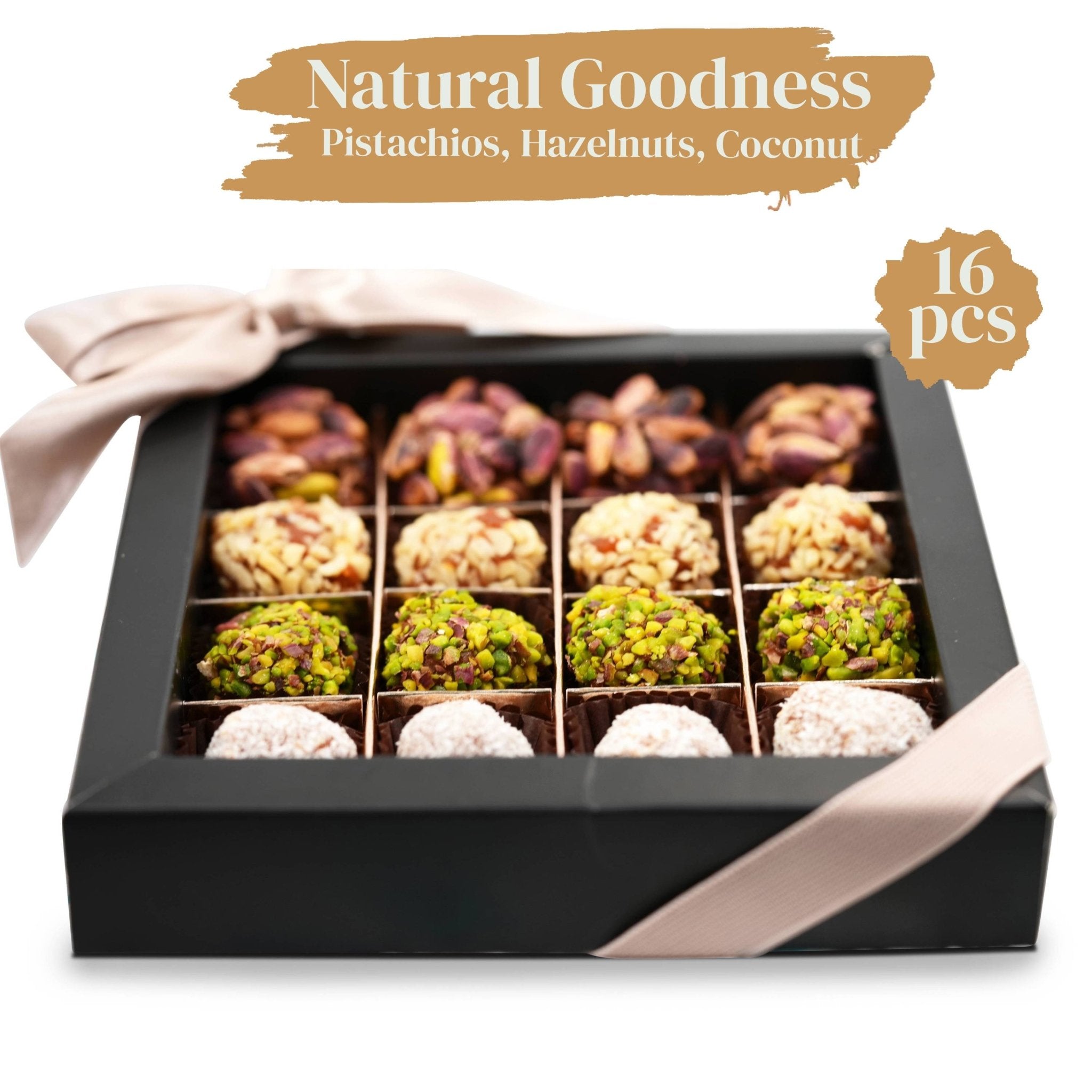 Andy Anand No Sugar Added Natural Truffles, 16 Pc Pistachio Hazelnut & Coconut Gift Box, Carrot Paste Base, Chocolate Free, Diabetic Friendly, Keto Friendly, Gourmet Birthday Gift