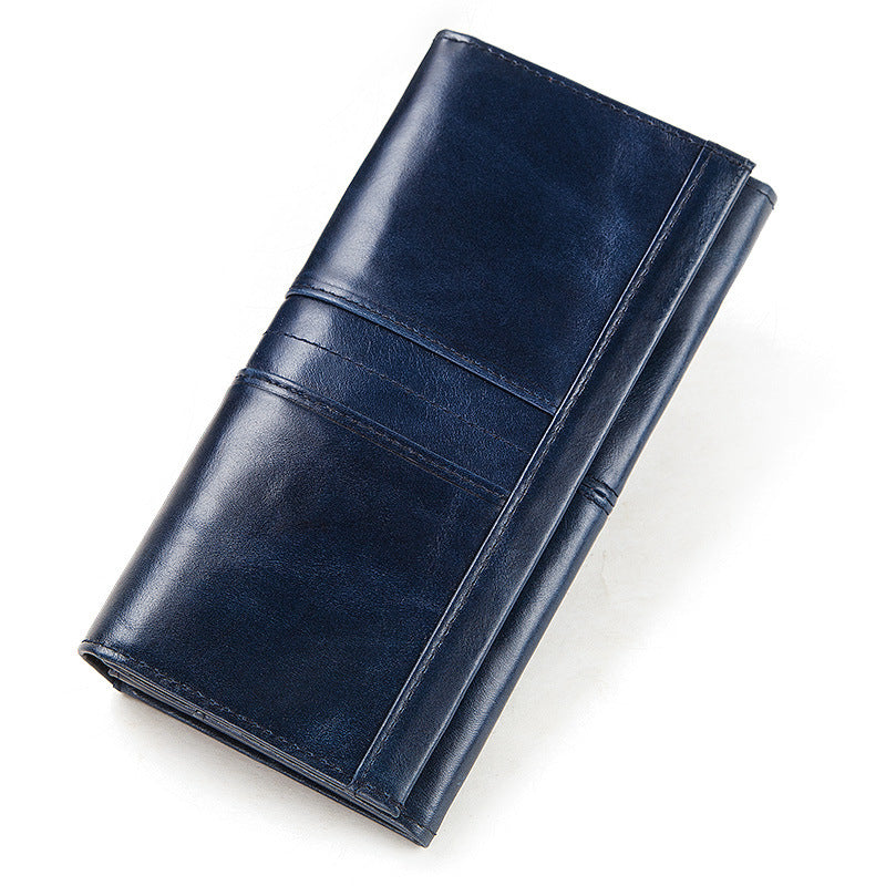 Anti-Theft Brushed Genuine Leather Ladies Wallet Top Layer Cowhide Long Women's Bag Multi-Card Card Holder Mobile Phone Bag Clutch Bag