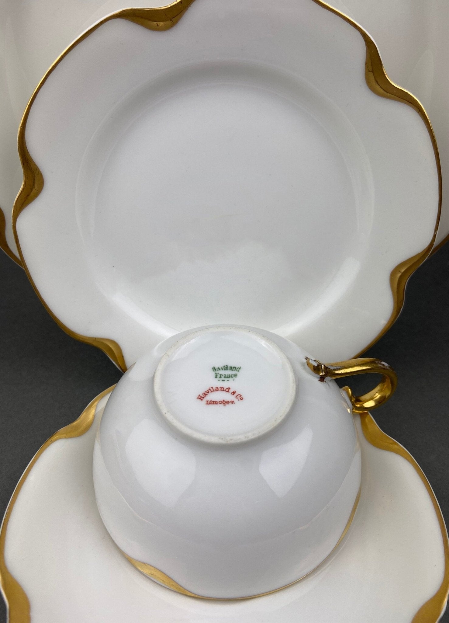 Antique Limoges Porcelain Serving Set. Tea or Coffee Cup with Saucer, Dinner, and Salad Plates. Finest Porcelain by Haviland, France. - Overture Gifts