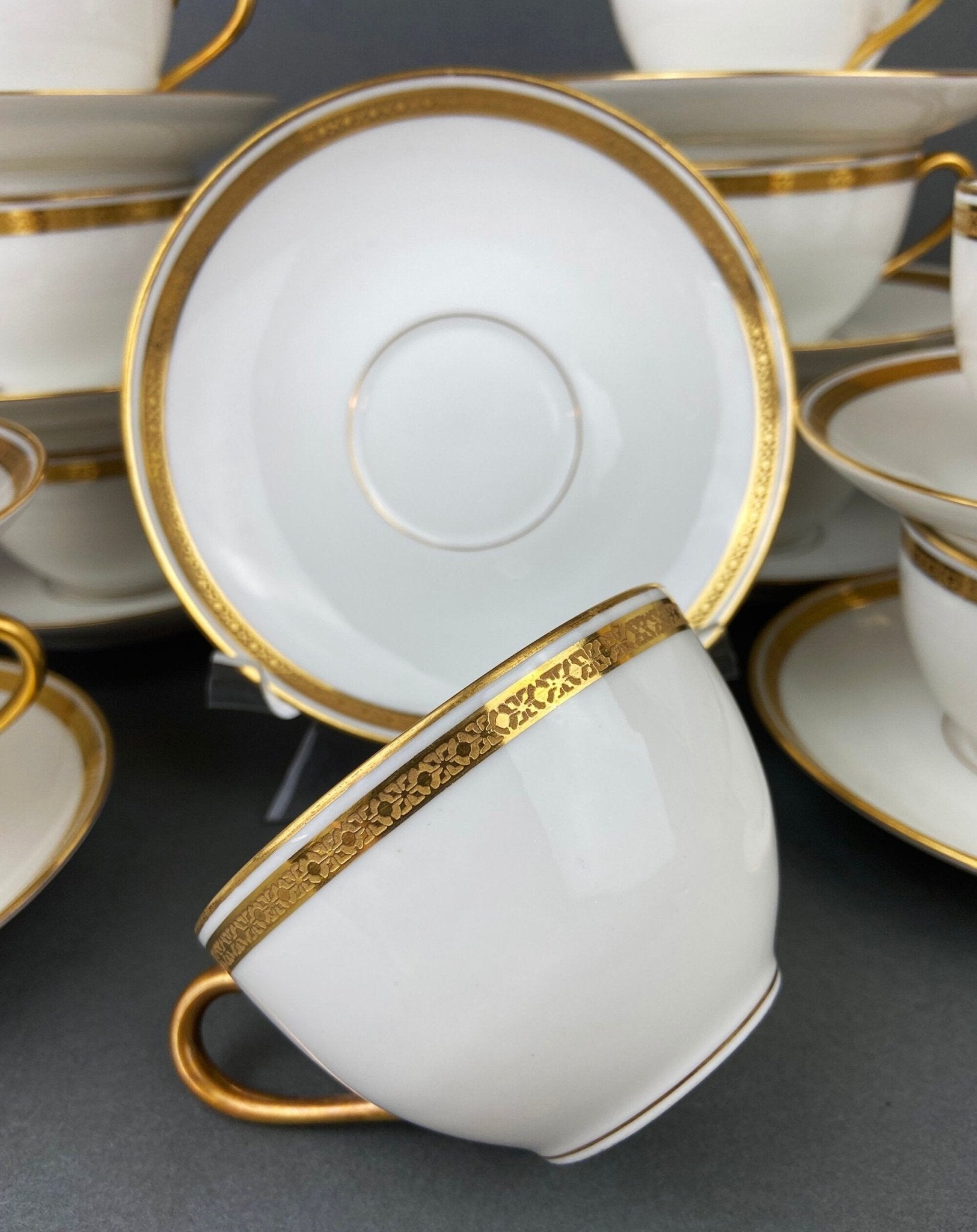 Antique Limoges Porcelain Tea Set, Haviland France, Wedding Band Cups - Overture Gifts