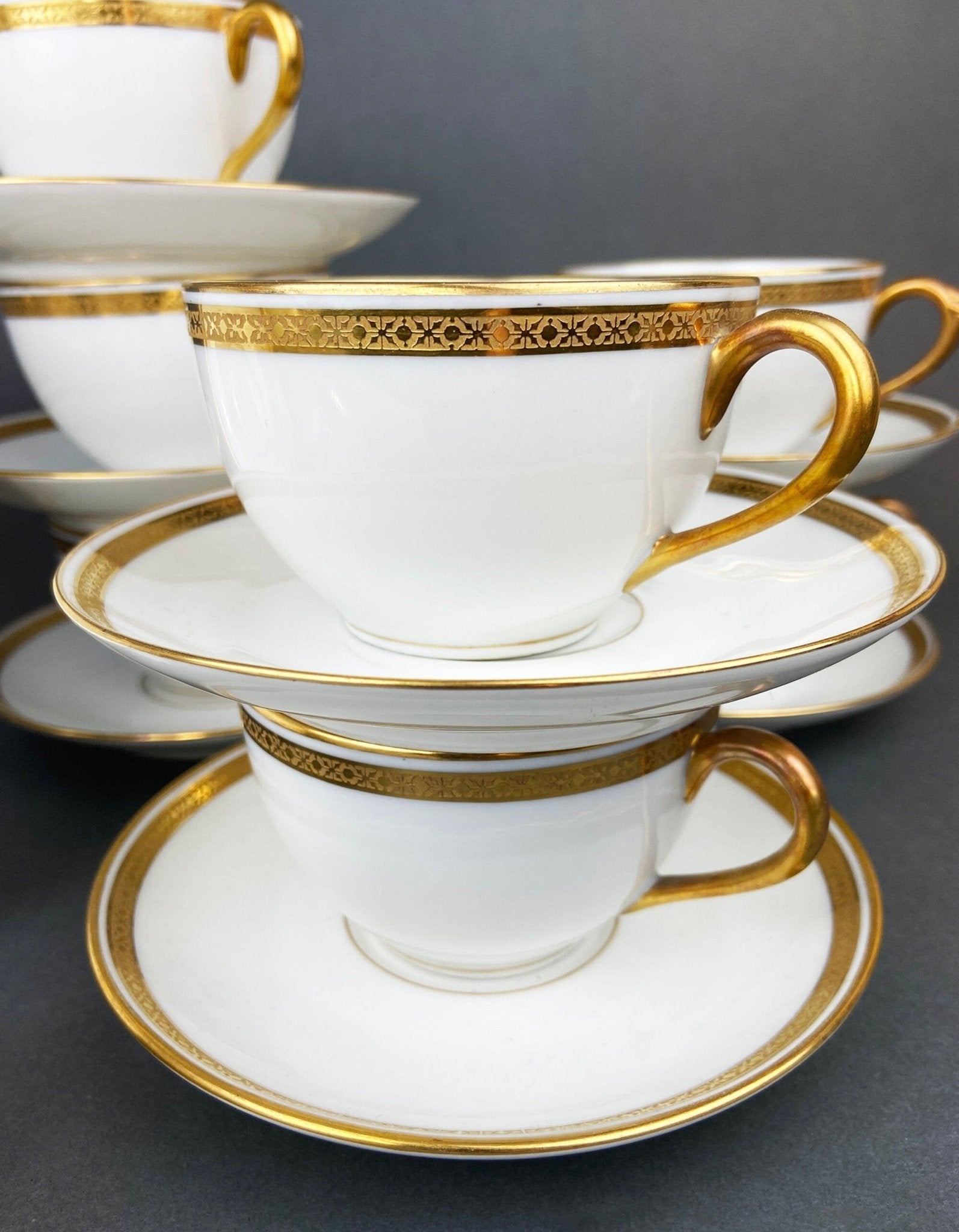 Antique Limoges Porcelain Tea Set, Haviland France, Wedding Band Cups - Overture Gifts