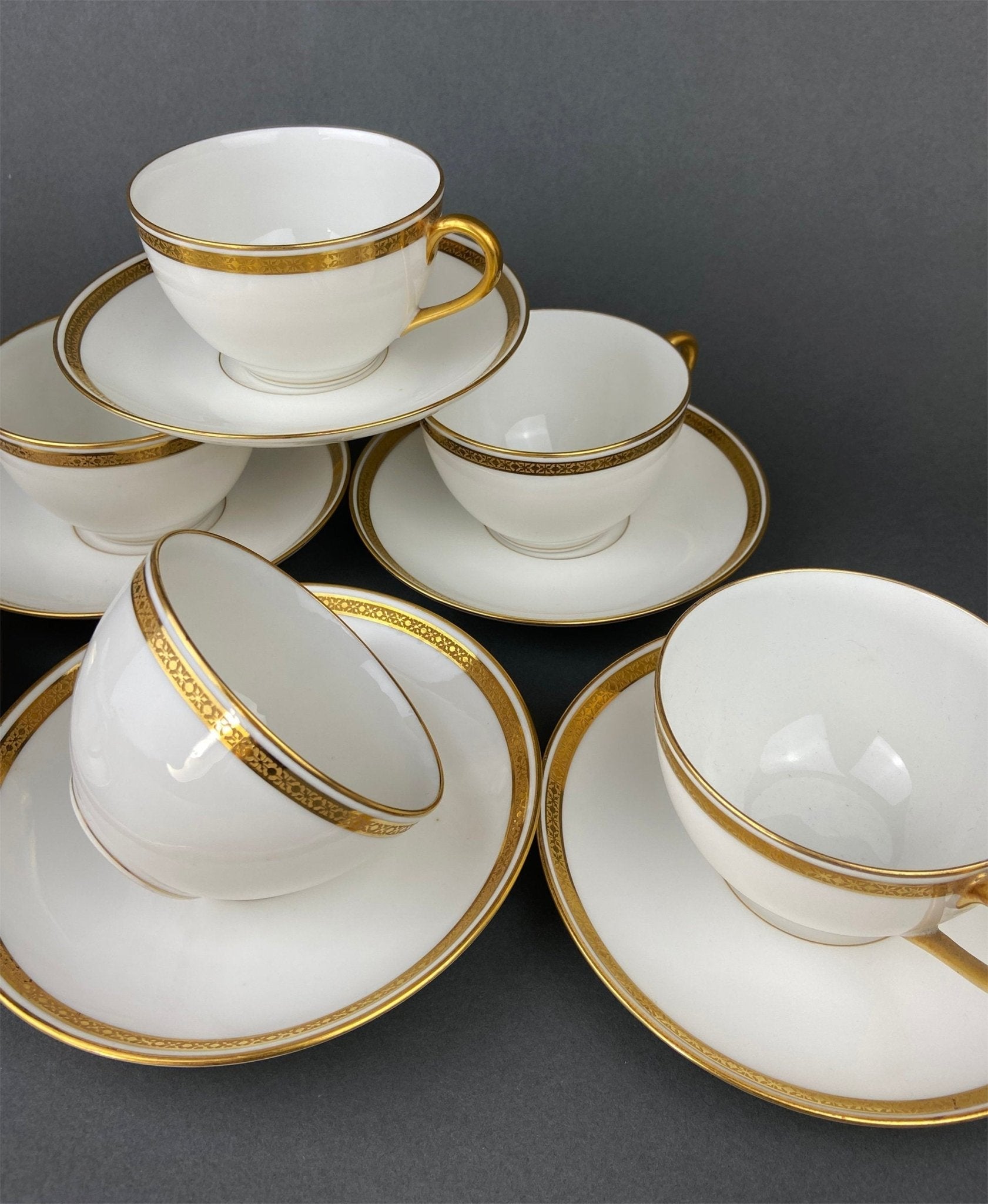 Antique Limoges Porcelain Tea Set, Haviland France, Wedding Band Cups - Overture Gifts