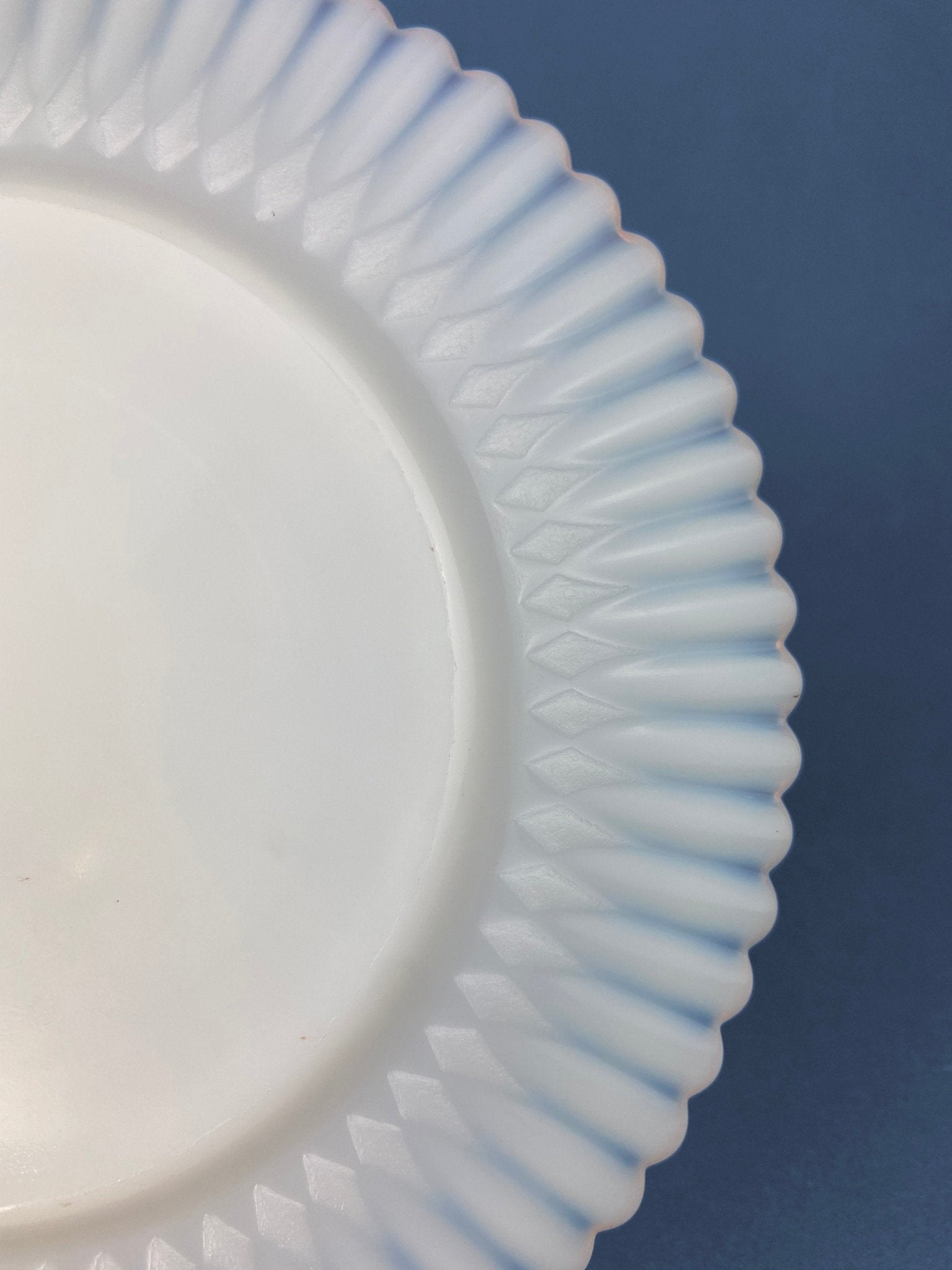 Antique Monax Petalware Opalescent Tea Set Trio. White and Gold Depression Glass Tea Cup, Saucer, Dessert or Salad Plate & Serving Plate. - Overture Gifts