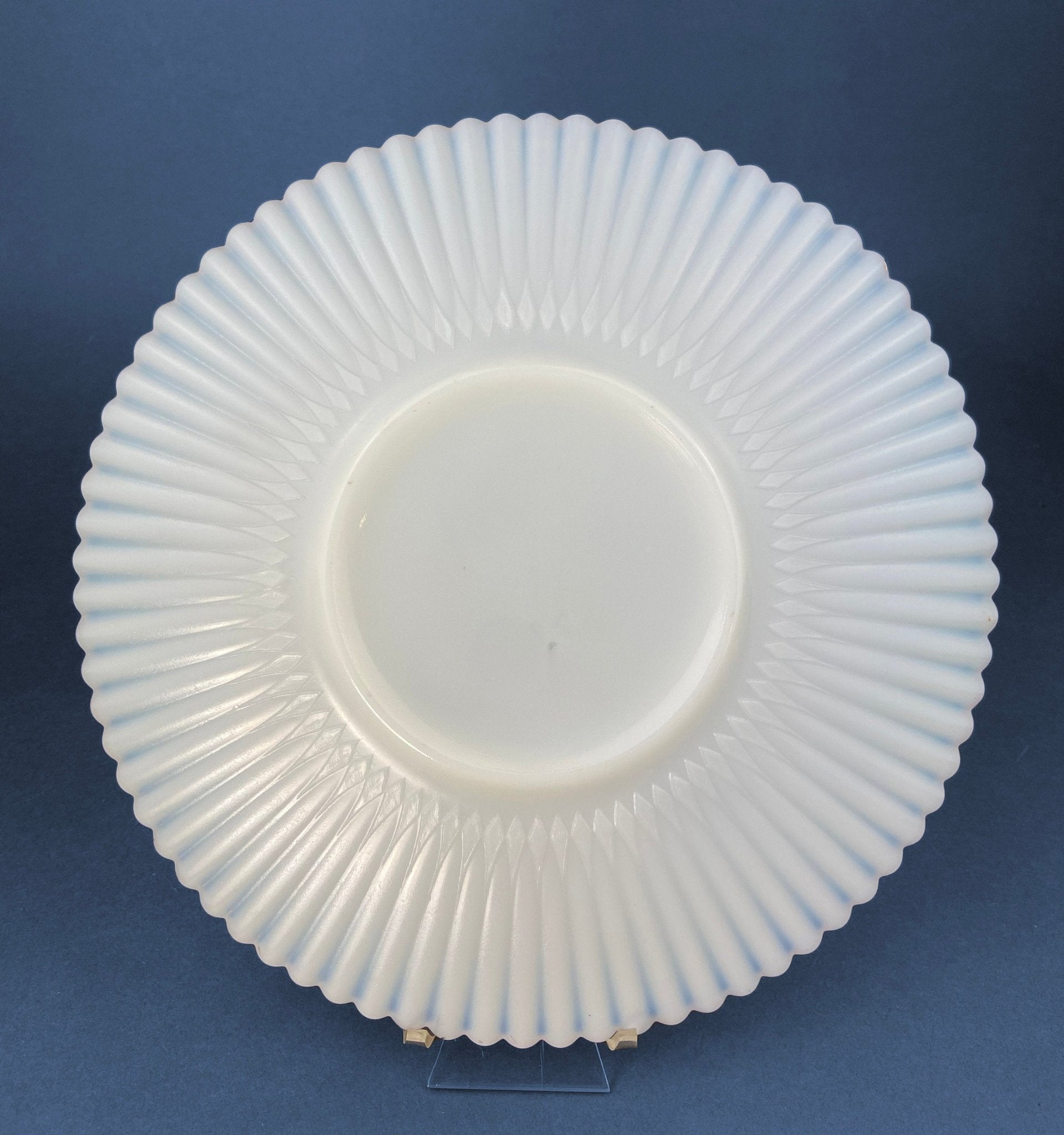 Antique Monax Petalware Opalescent Tea Set Trio. White and Gold Depression Glass Tea Cup, Saucer, Dessert or Salad Plate & Serving Plate. - Overture Gifts