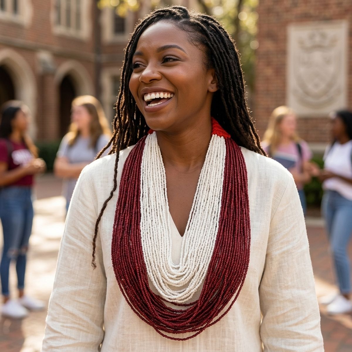 Delta Sigma Theta Red & White 100-Strand Colorblock Bead Necklace – DST
