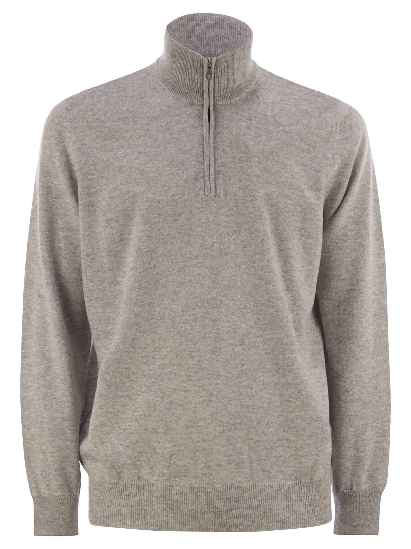 Brunello Cucinelli Men High-Necked Cashmere Sweater With Zip Opening
