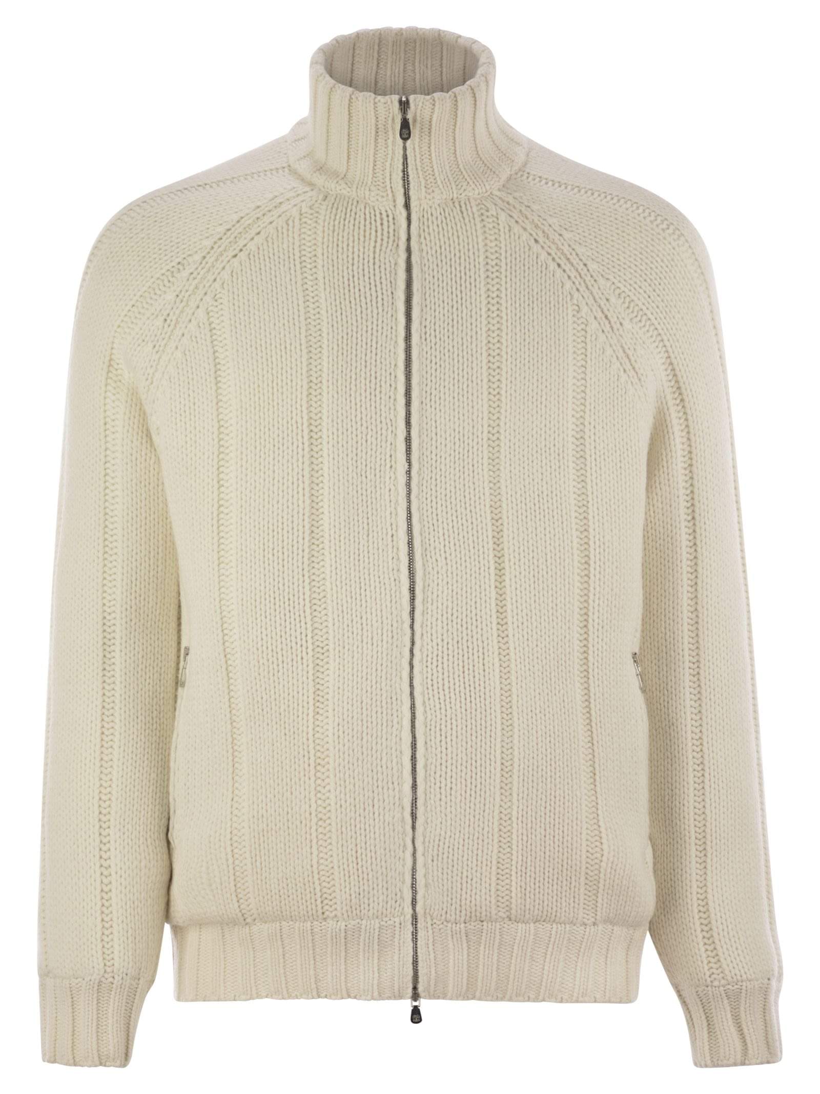 Brunello Cucinelli Men Cashmere Knit Down Jacket With Zip