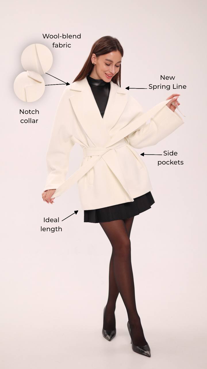 Astoria Midi Cashmere Wool Blend Coat in Ivory - Overture Gifts