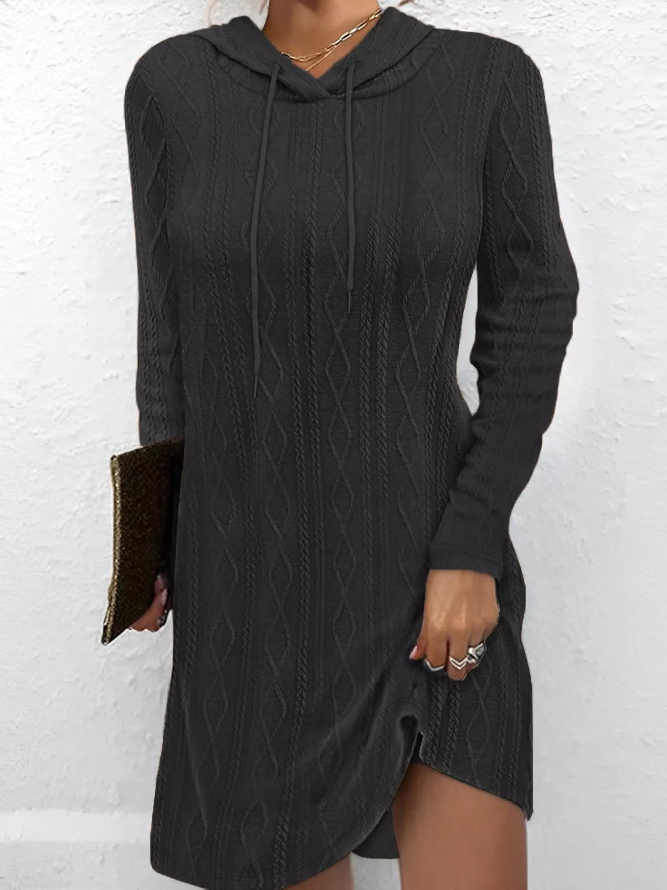 Casual Long Sleeve Hooded Knit Dress
