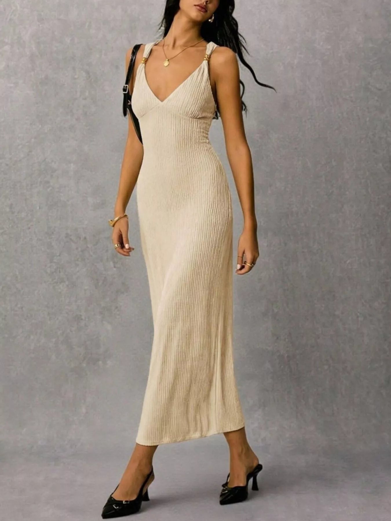 Sleeveless Ribbed Knit Midi Dress