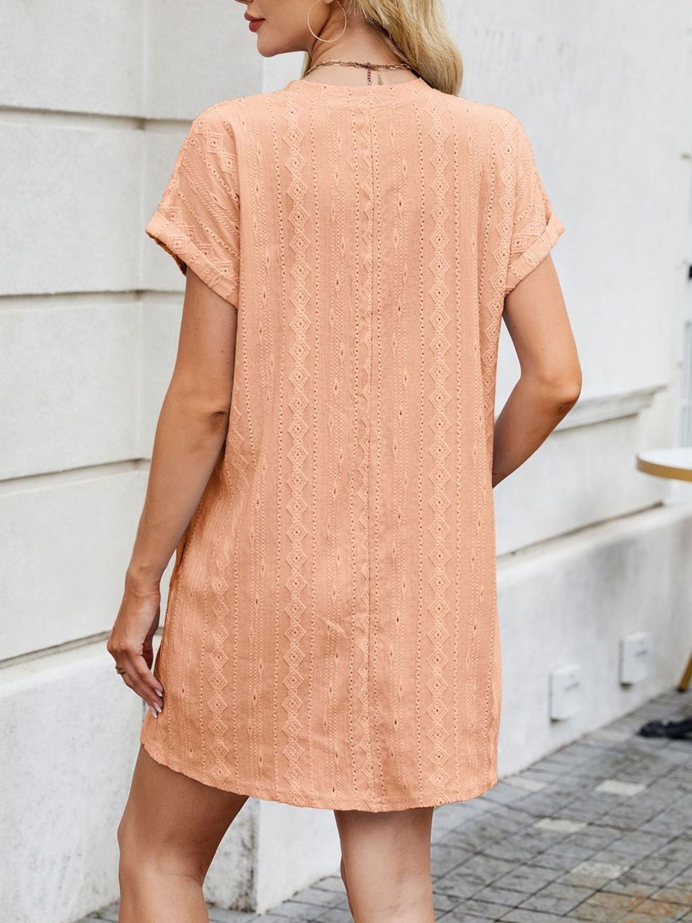 Eyelet Round Neck Casual Mini Dress