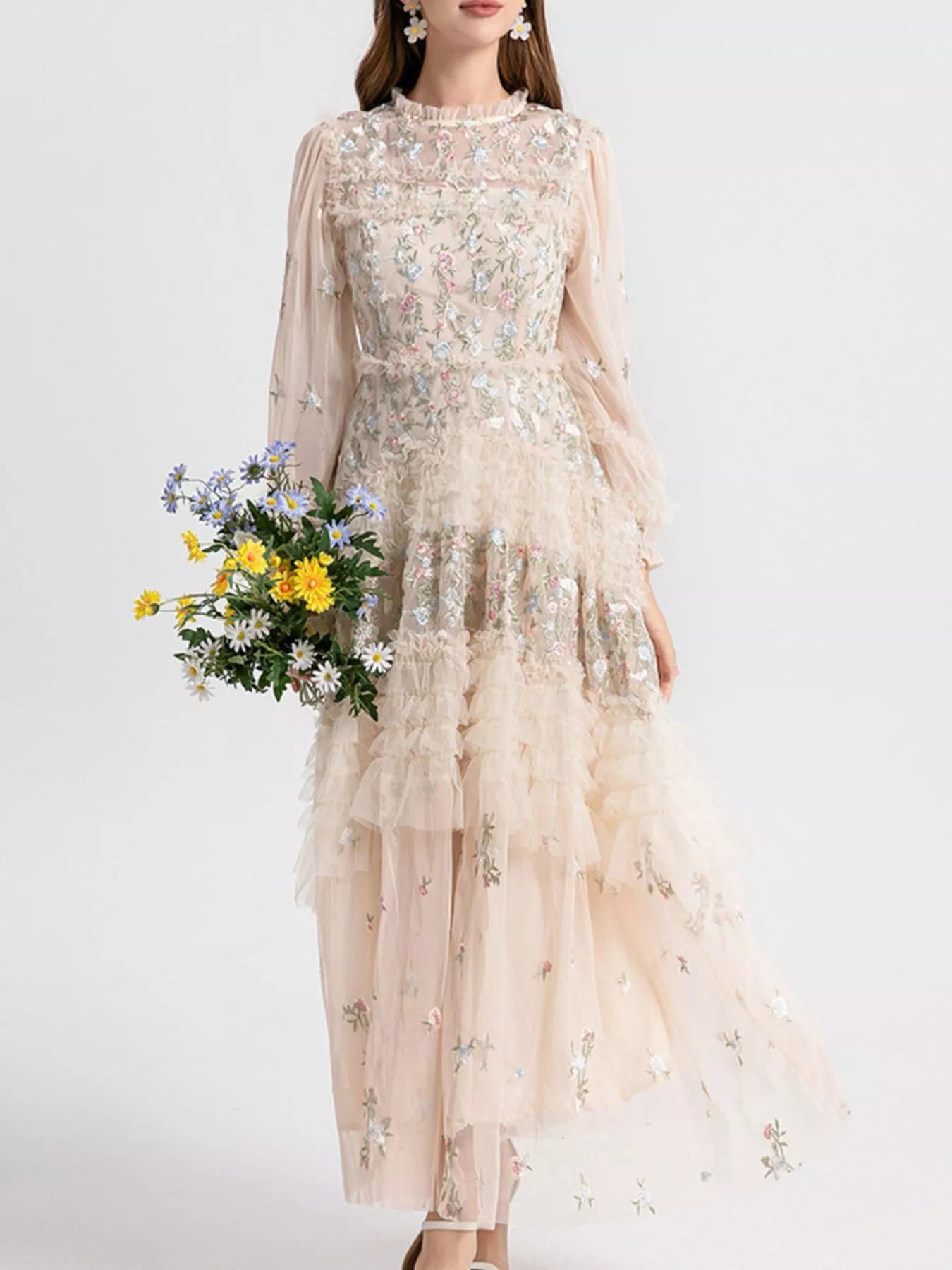 Floral Tulle Layered Maxi Dress