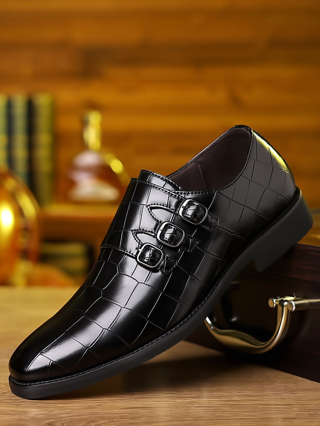 Men's Work Utility Footwear Casual Pointed-Toe Buckled Leather Shoes
