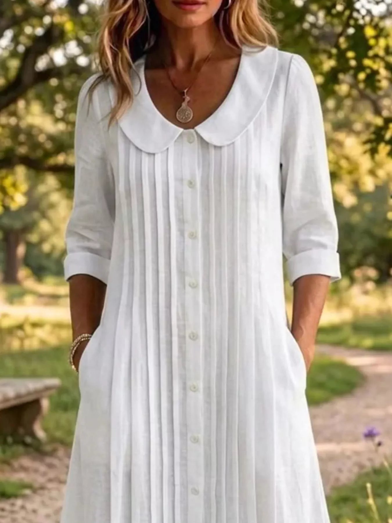 Full Size Peter Pan Collar Button Down Dress Plus Size