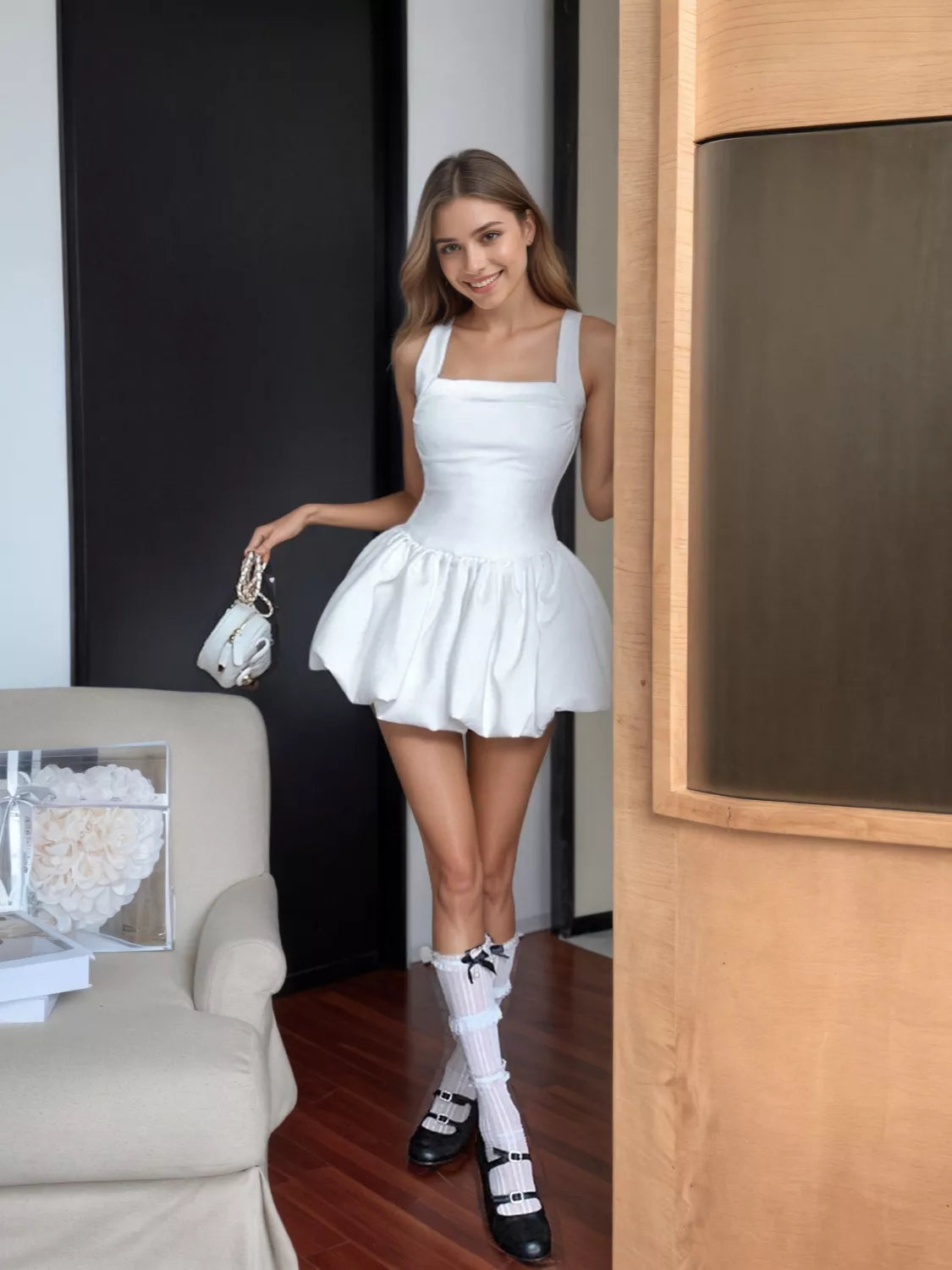 Wide Strap Mini Bubble Dress