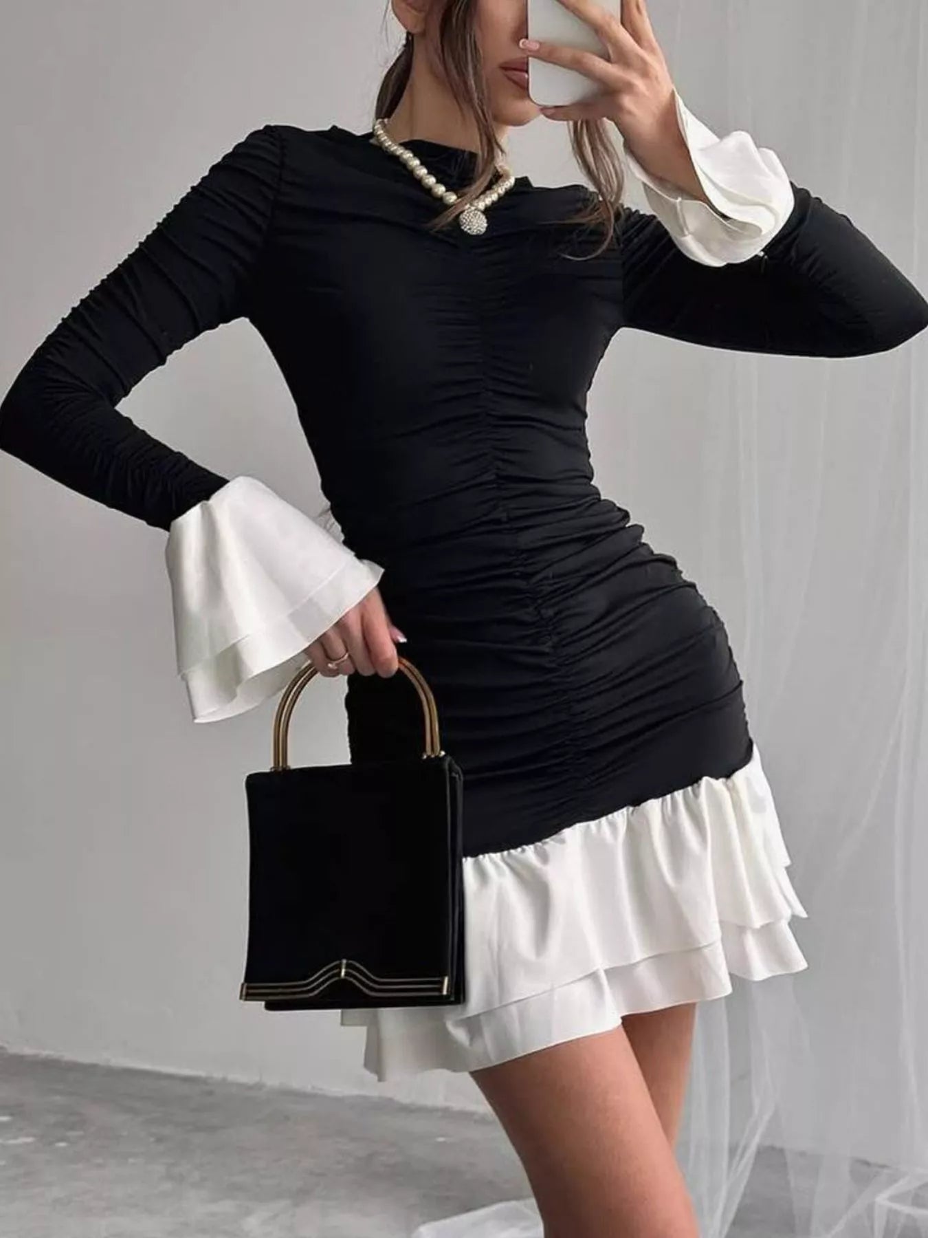 Ruffle Hem Long Sleeve Mini Dress