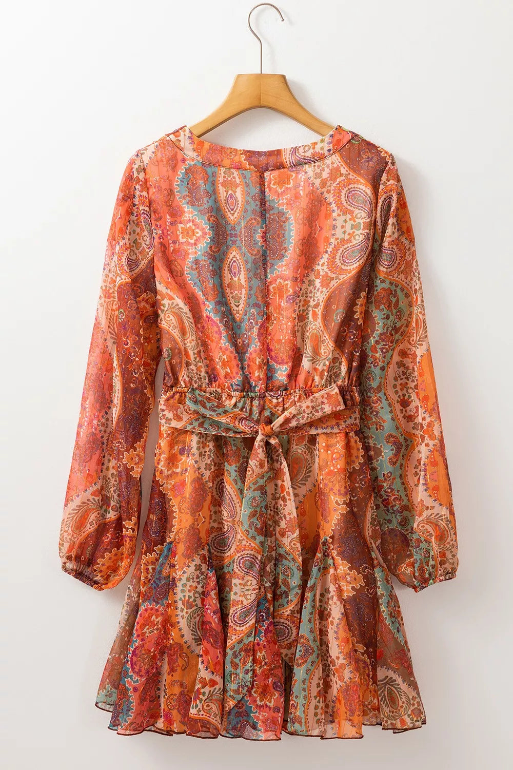 Boho Paisley Print Long Sleeve Mini Dress