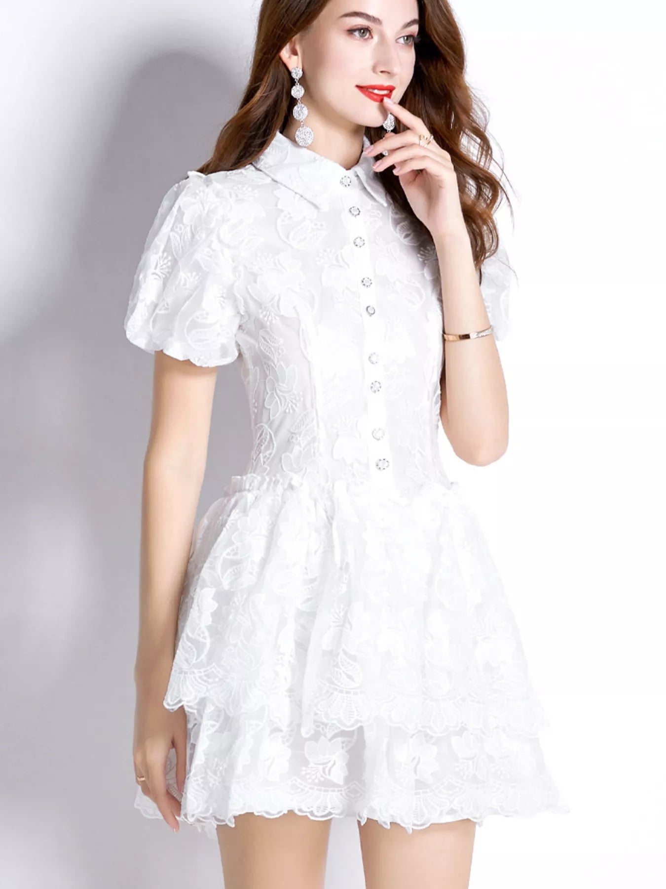 Lace Puff Sleeve Mini Dress