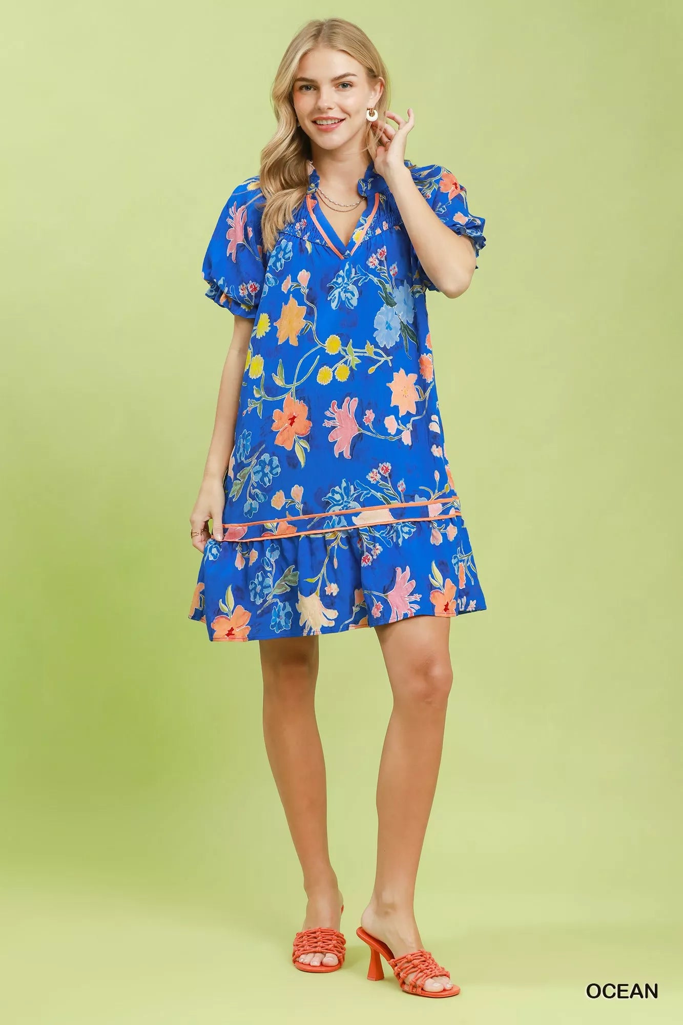 Umgee Floral Ruffle Hem Mini Dress