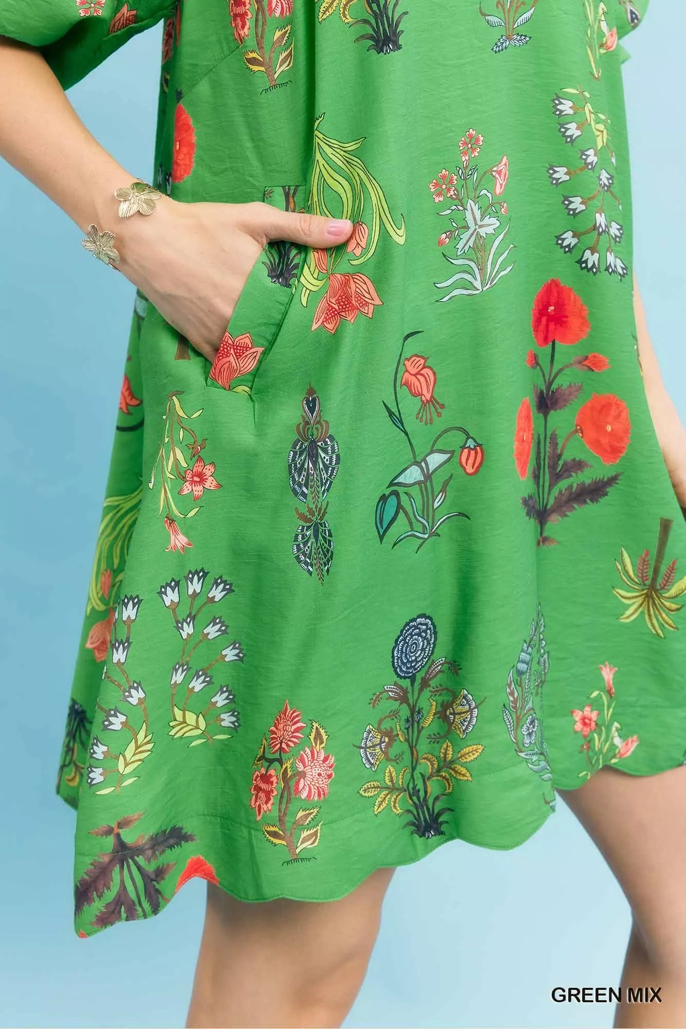 Umgee Floral Encyclopedia Print Mini Dress