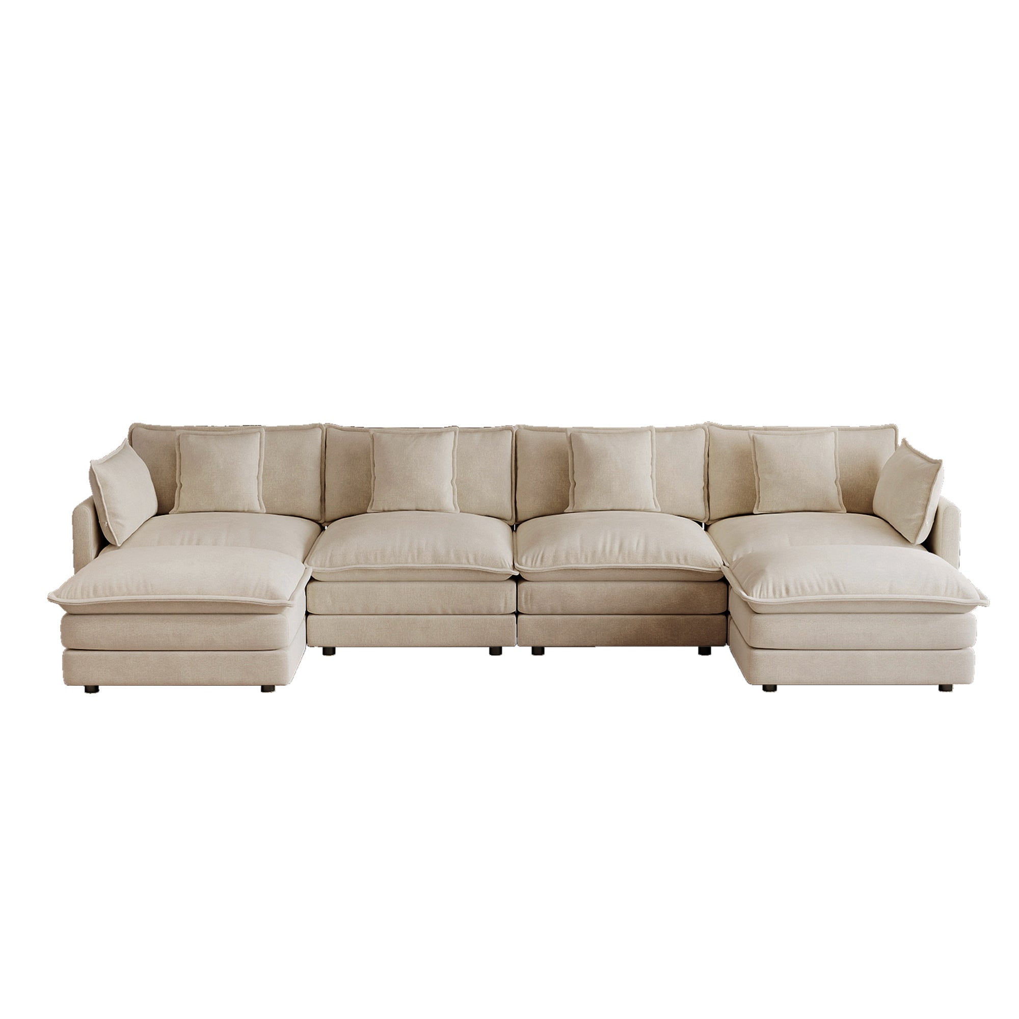 Oversized U Shape Sofa, Modern Upholstered 4 Seater Sofa with 2 Ottomans